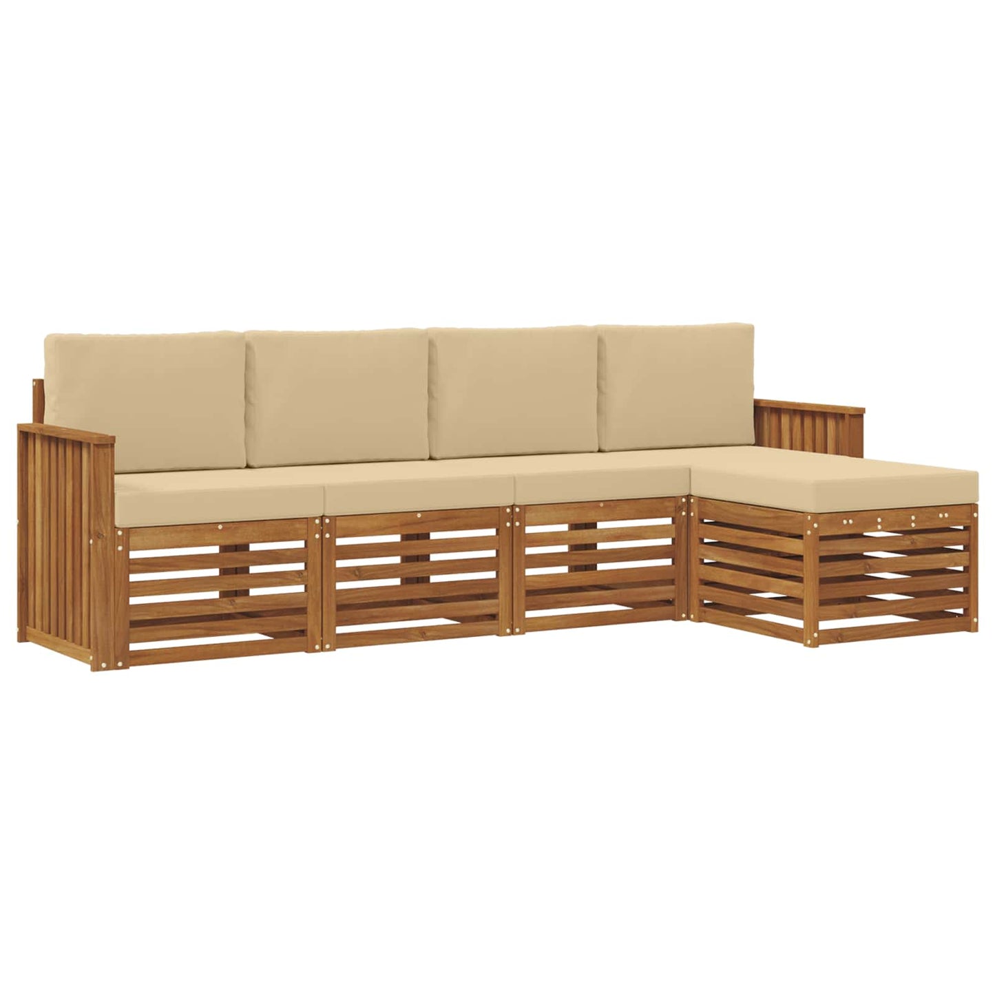 vidaXL Σετ Καναπέ 5 pcs Φυσικό και Μπεζ Στερεό Ξύλο Ακακίας