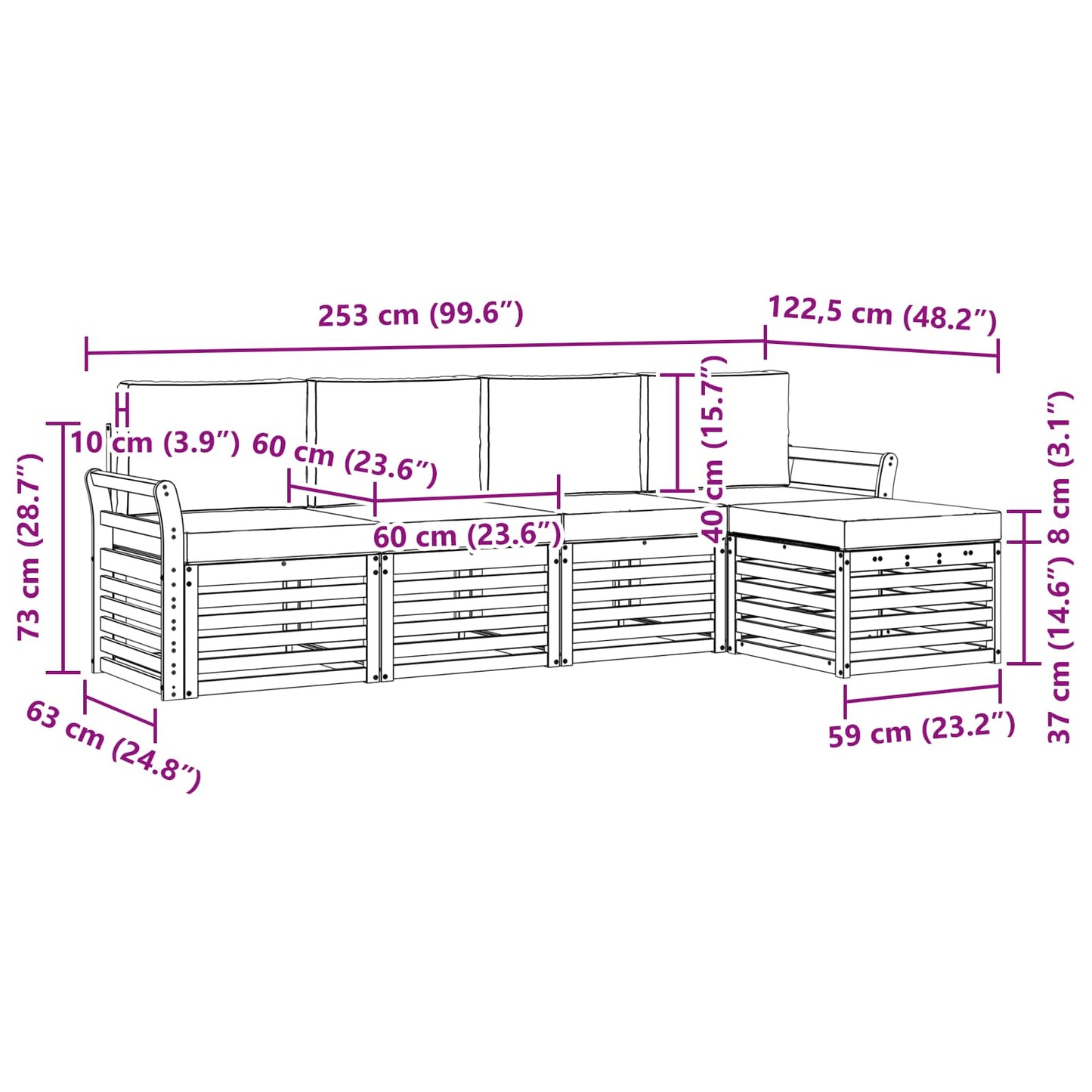 vidaXL Σειρά Καναπέ Εξωτερικού με μαξιλάρι 5 pcs Φυσικό και Κρέμα