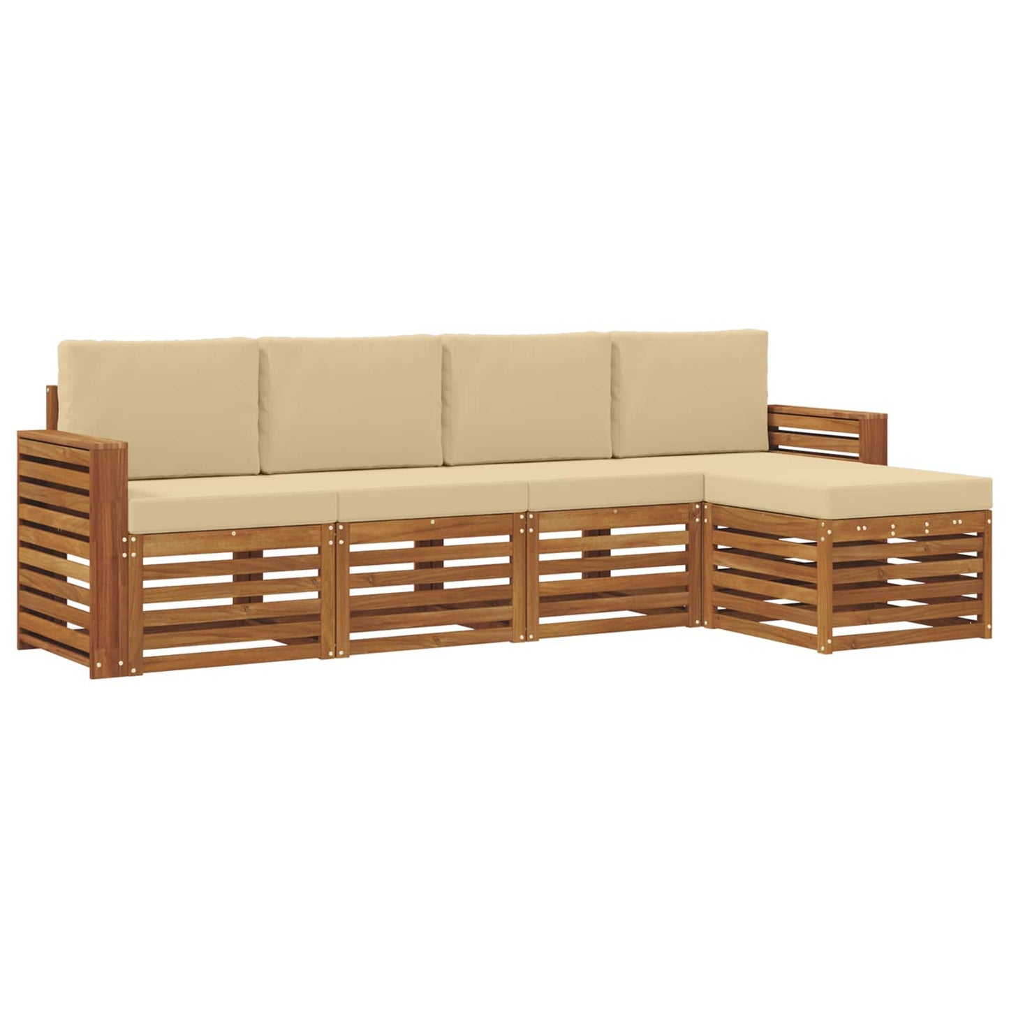 vidaXL Σετ Καναπέ 5 pcs Φυσικό και Μπεζ Στερεό Ξύλο Ακακίας
