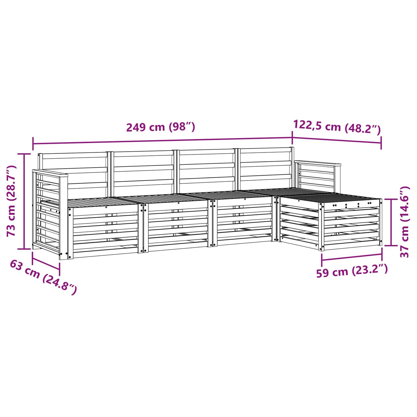 vidaXL Σετ Καναπέ 5 pcs Φυσικό Στερεό Ξύλο Ακακίας