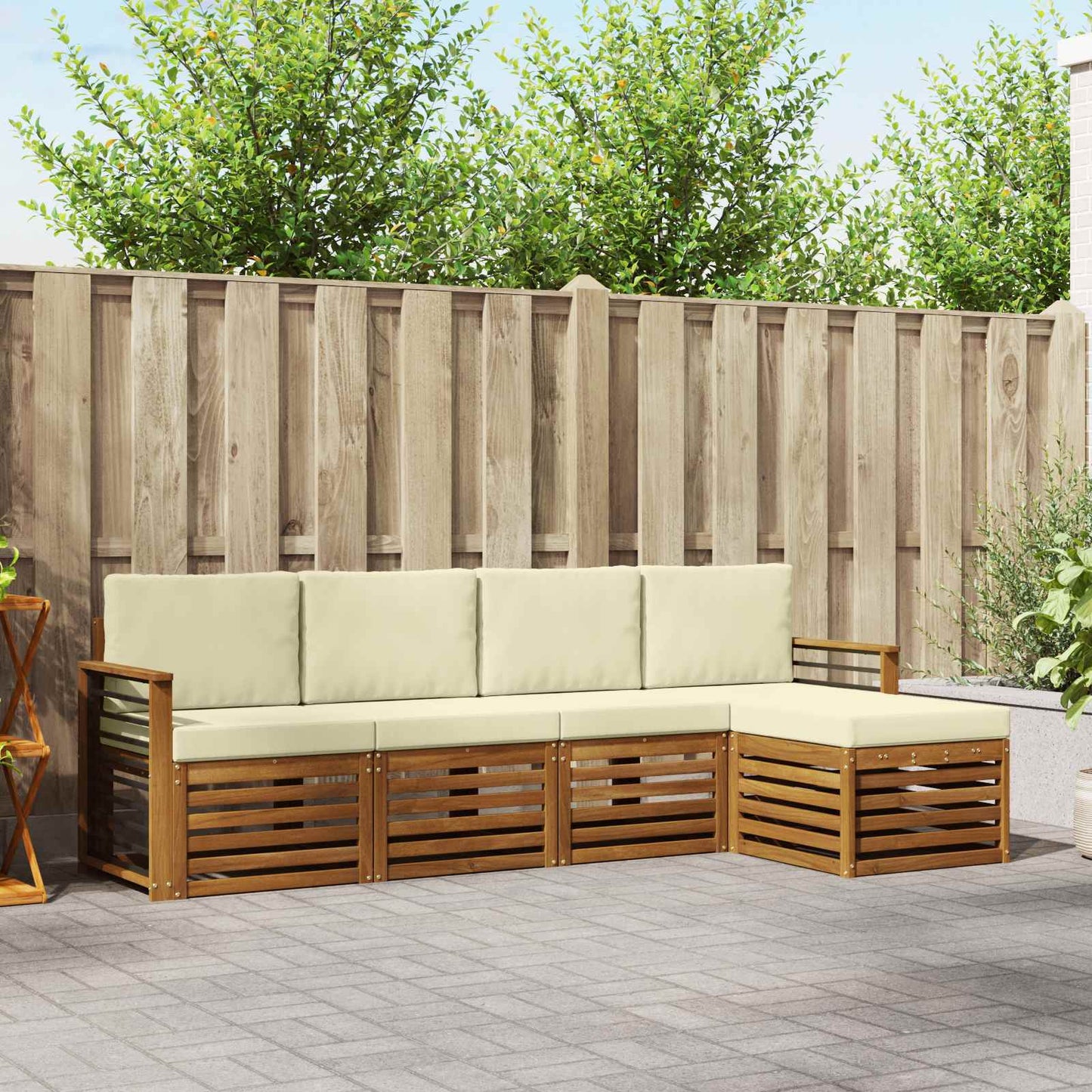 vidaXL Σετ Καναπέ 5 pcs Φυσικό και Κρέμα Στερεό Ξύλο Ακακίας