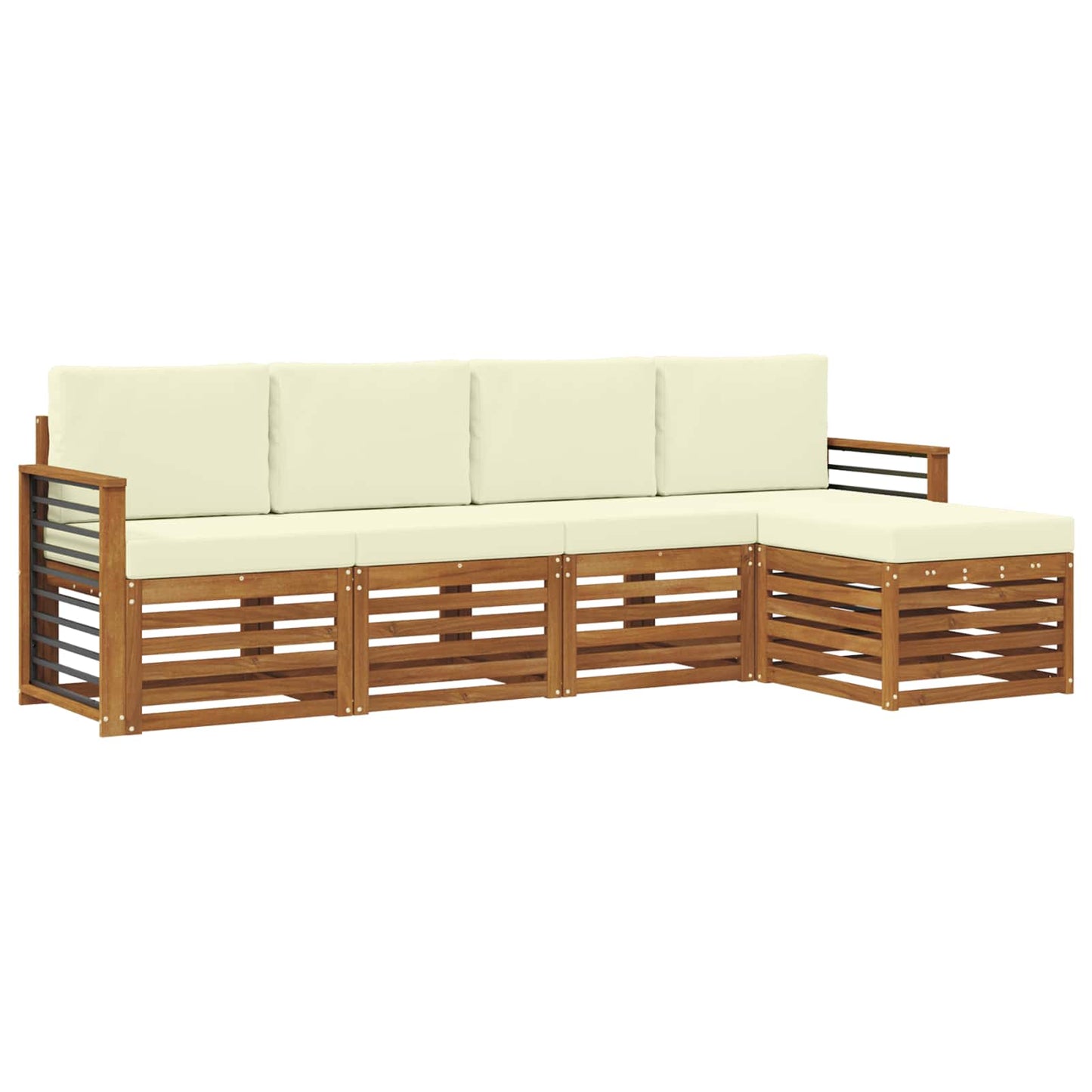 vidaXL Σετ Καναπέ 5 pcs Φυσικό και Κρέμα Στερεό Ξύλο Ακακίας