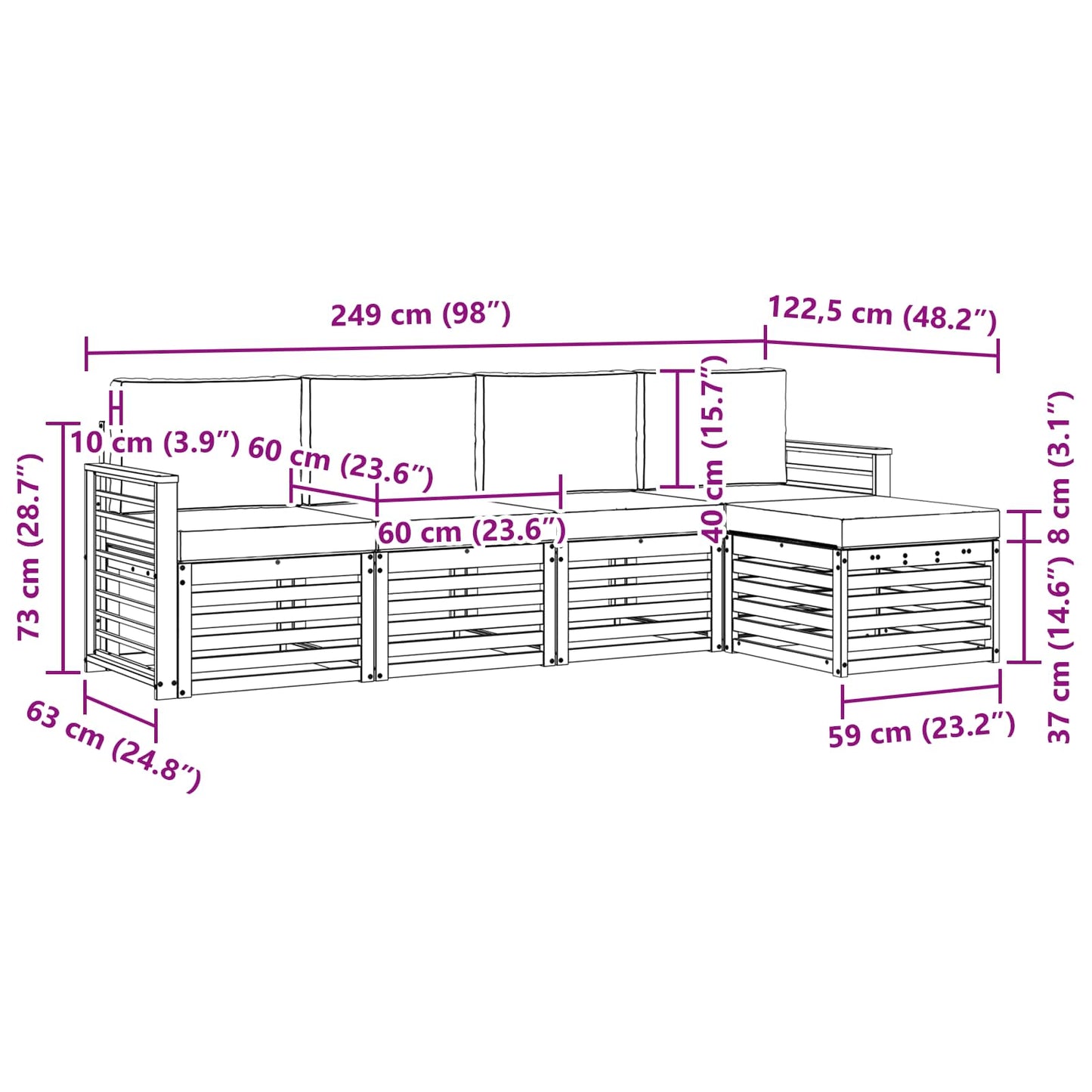 vidaXL Σειρά Καναπέ Εξωτερικού 5 pcs Φυσικό και Ανοιχτό Γκρι