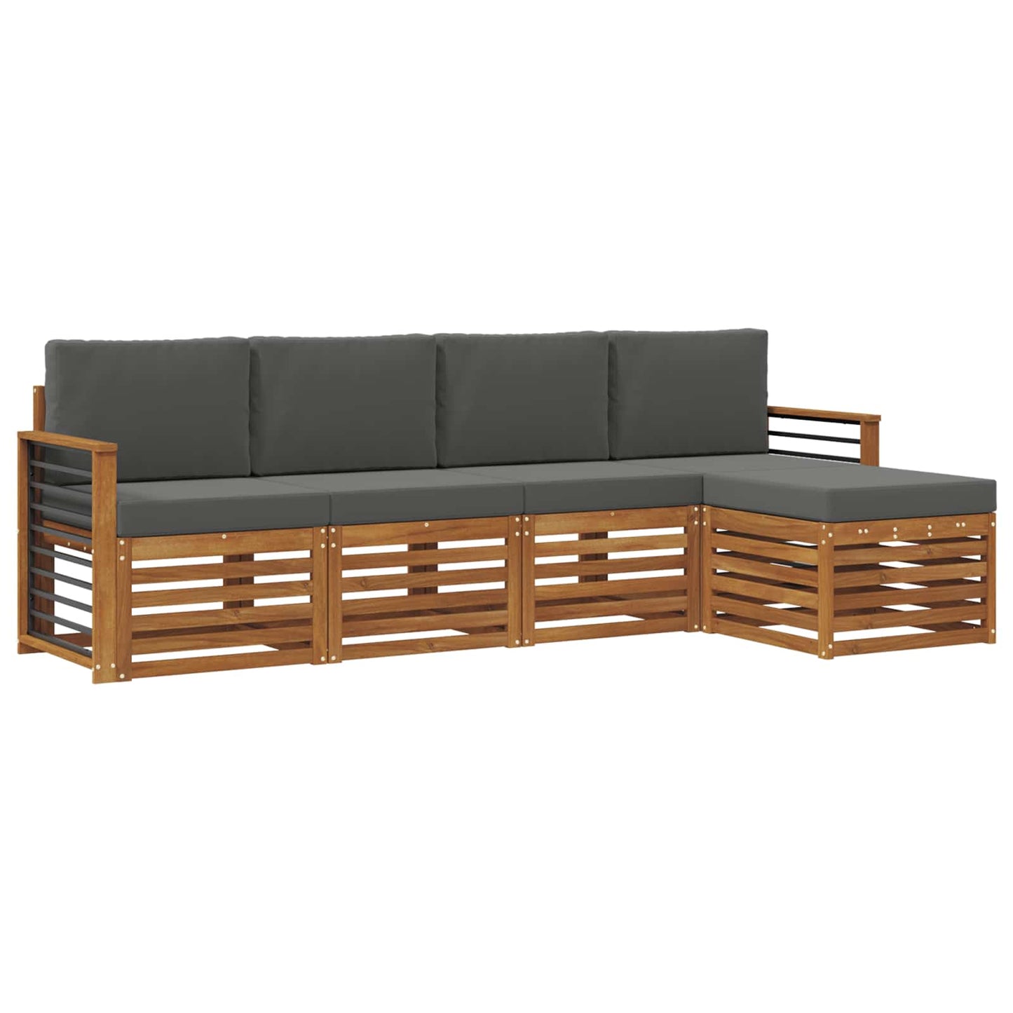 vidaXL Σετ Καναπέ 5 pcs Φυσικό και Ανθρακί Στερεό Ξύλο Ακακίας