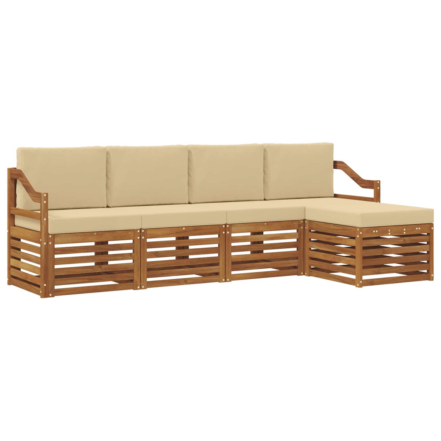 vidaXL Σετ Καναπέ 5 pcs Φυσικό και Μπεζ Στερεό Ξύλο Ακακίας