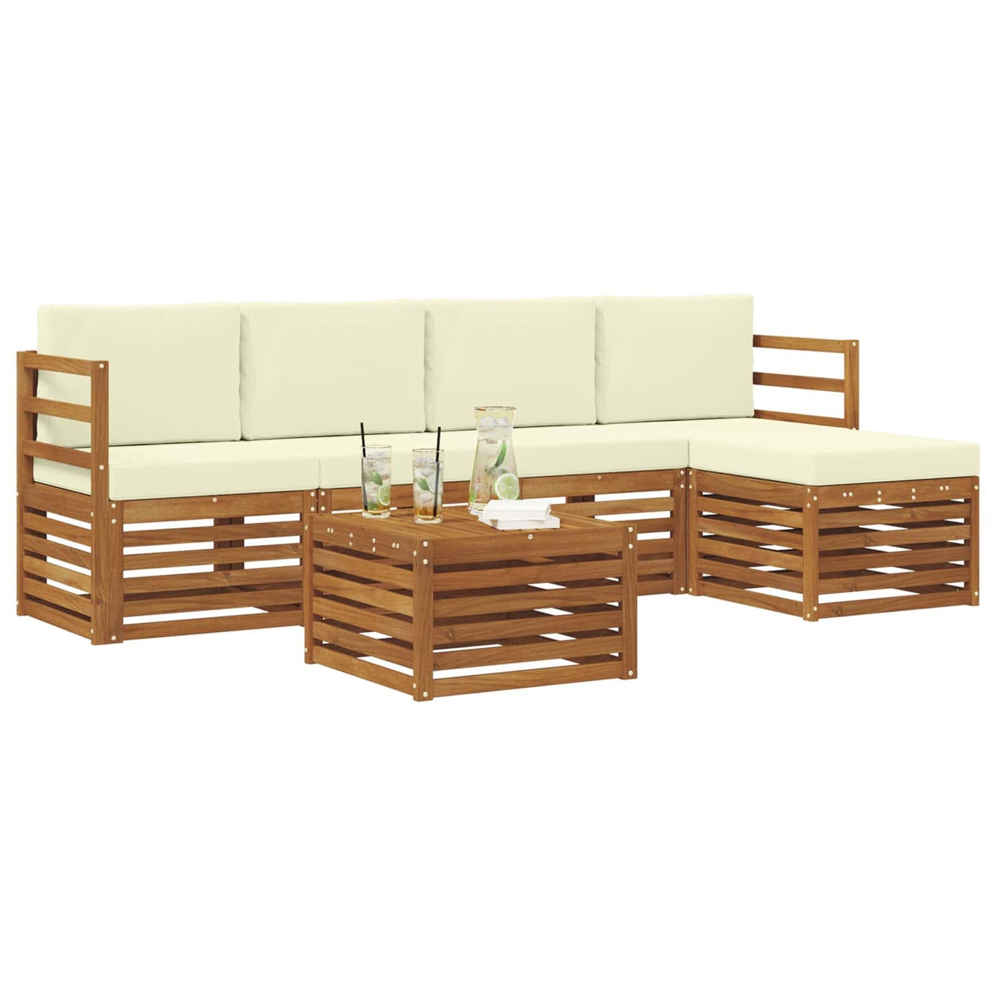 vidaXL Σειρά Καναπέ Εξωτερικού με μαξιλάρι 6 pcs Φυσικό και Κρέμα