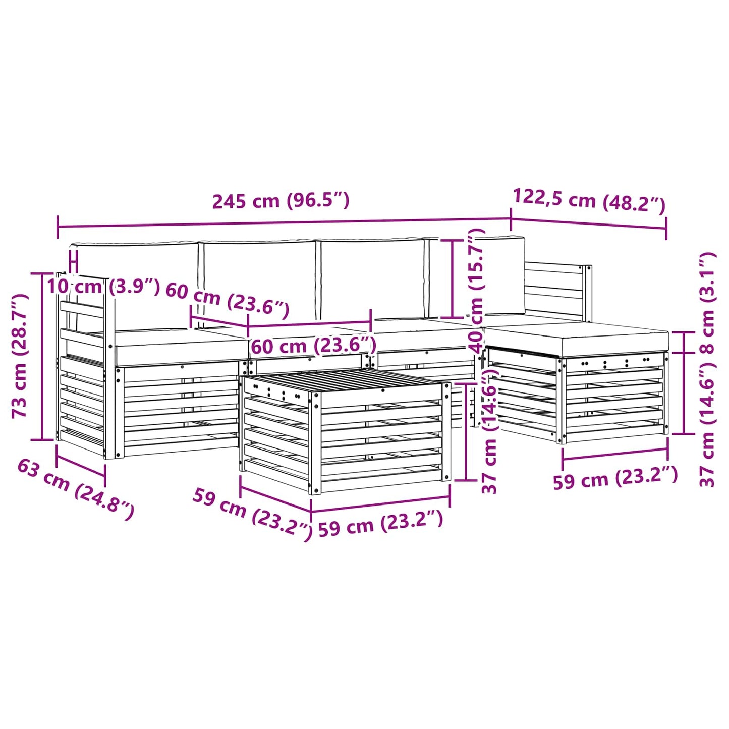 vidaXL Σειρά Καναπέ Εξωτερικού με μαξιλάρι 6 pcs Φυσικό και Κρέμα