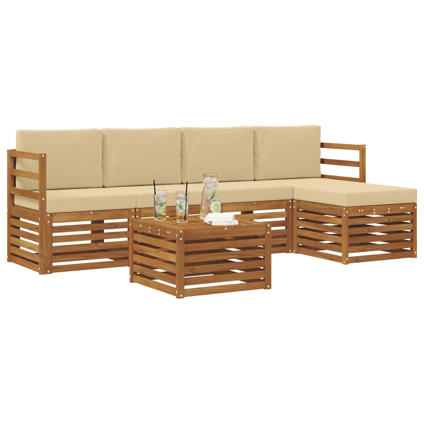 vidaXL Σειρά Καναπέ Εξωτερικού με μαξιλάρι 6 pcs Φυσικό και Μπεζ