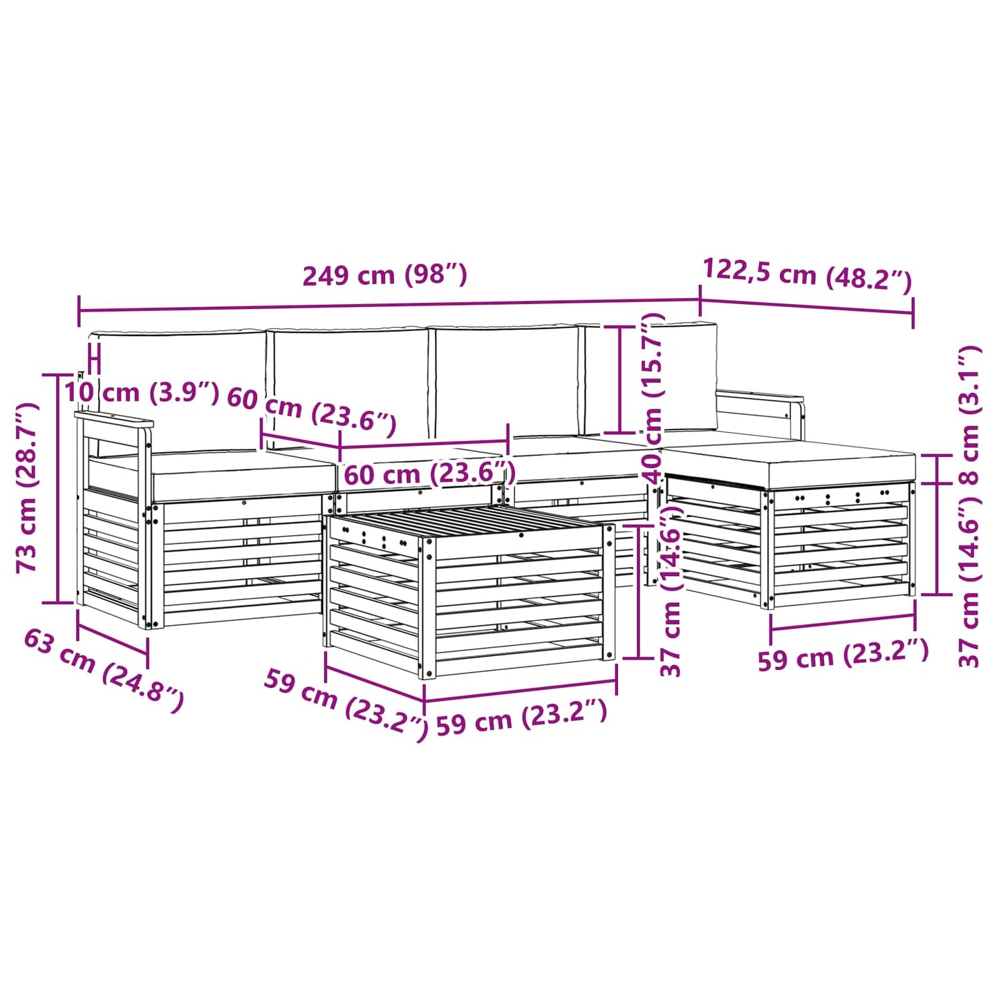 vidaXL Σειρά Καναπέ Εξωτερικού με μαξιλάρι 6 pcs Φυσικό και Μπεζ