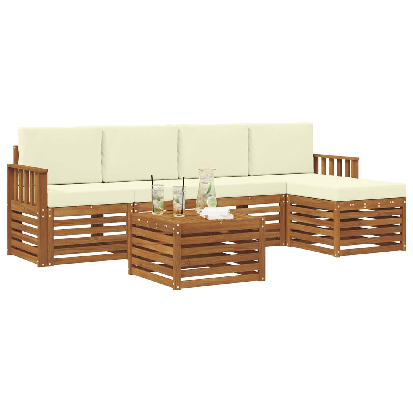 vidaXL Σειρά Καναπέ Εξωτερικού με μαξιλάρι 6 pcs Φυσικό και Κρέμα