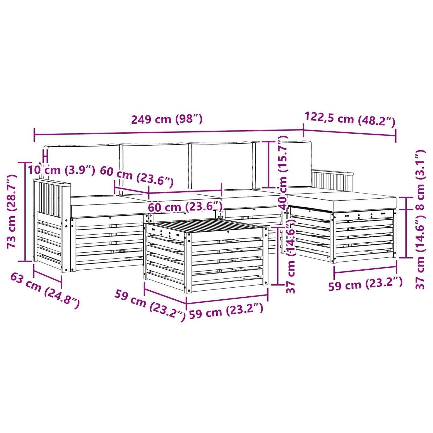 vidaXL Σειρά Καναπέ Εξωτερικού με μαξιλάρι 6 pcs Φυσικό και Ανθρακί