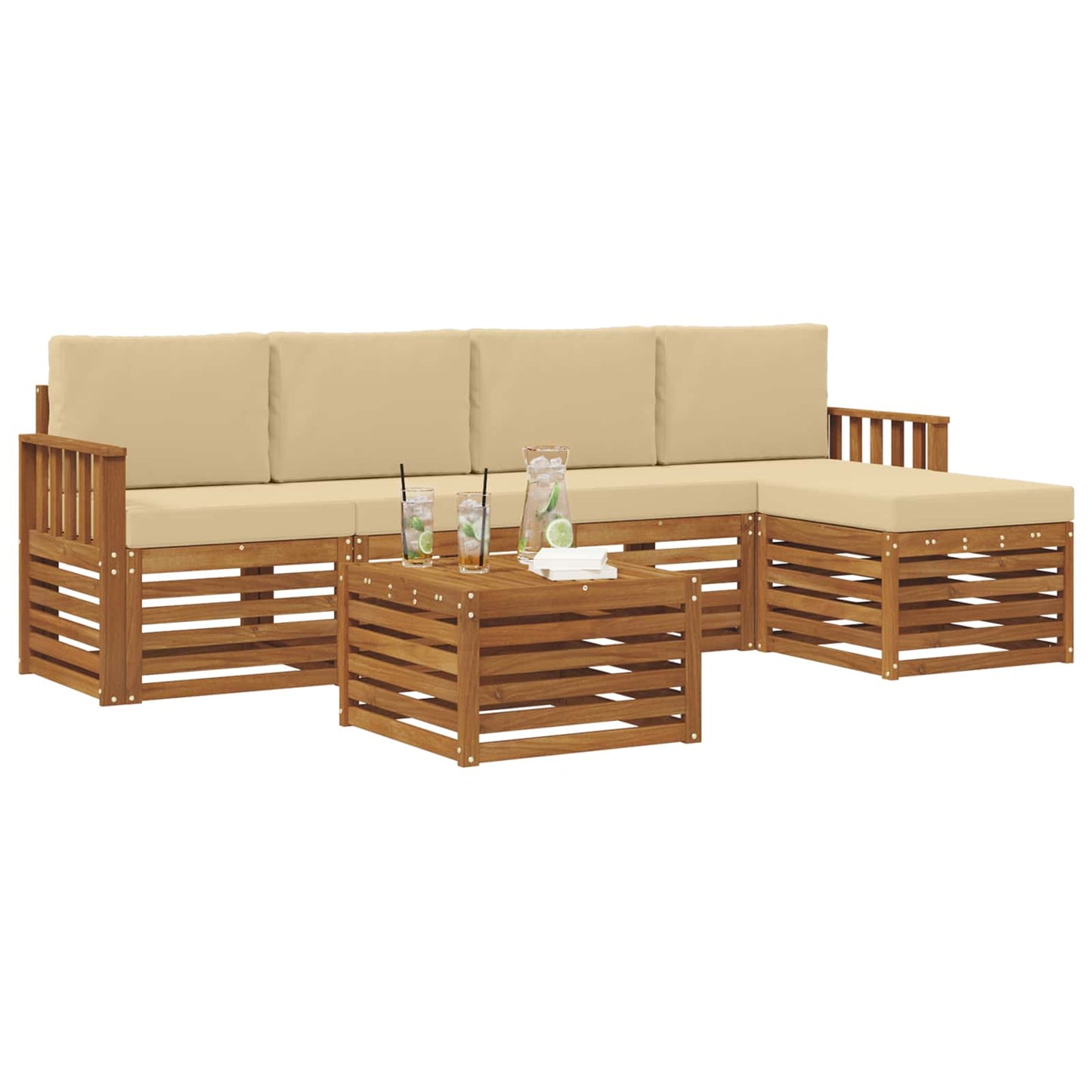 vidaXL Σειρά Καναπέ Εξωτερικού με μαξιλάρι 6 pcs Φυσικό και Μπεζ