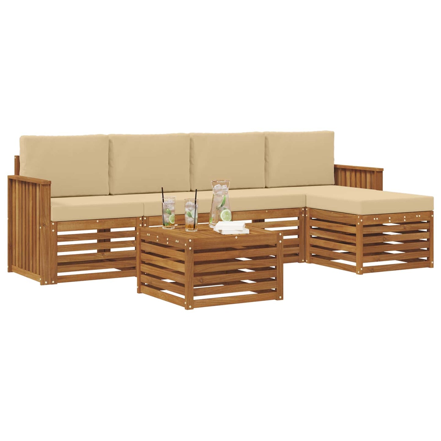 vidaXL Σειρά Καναπέ Εξωτερικού με μαξιλάρι 6 pcs Φυσικό και Μπεζ