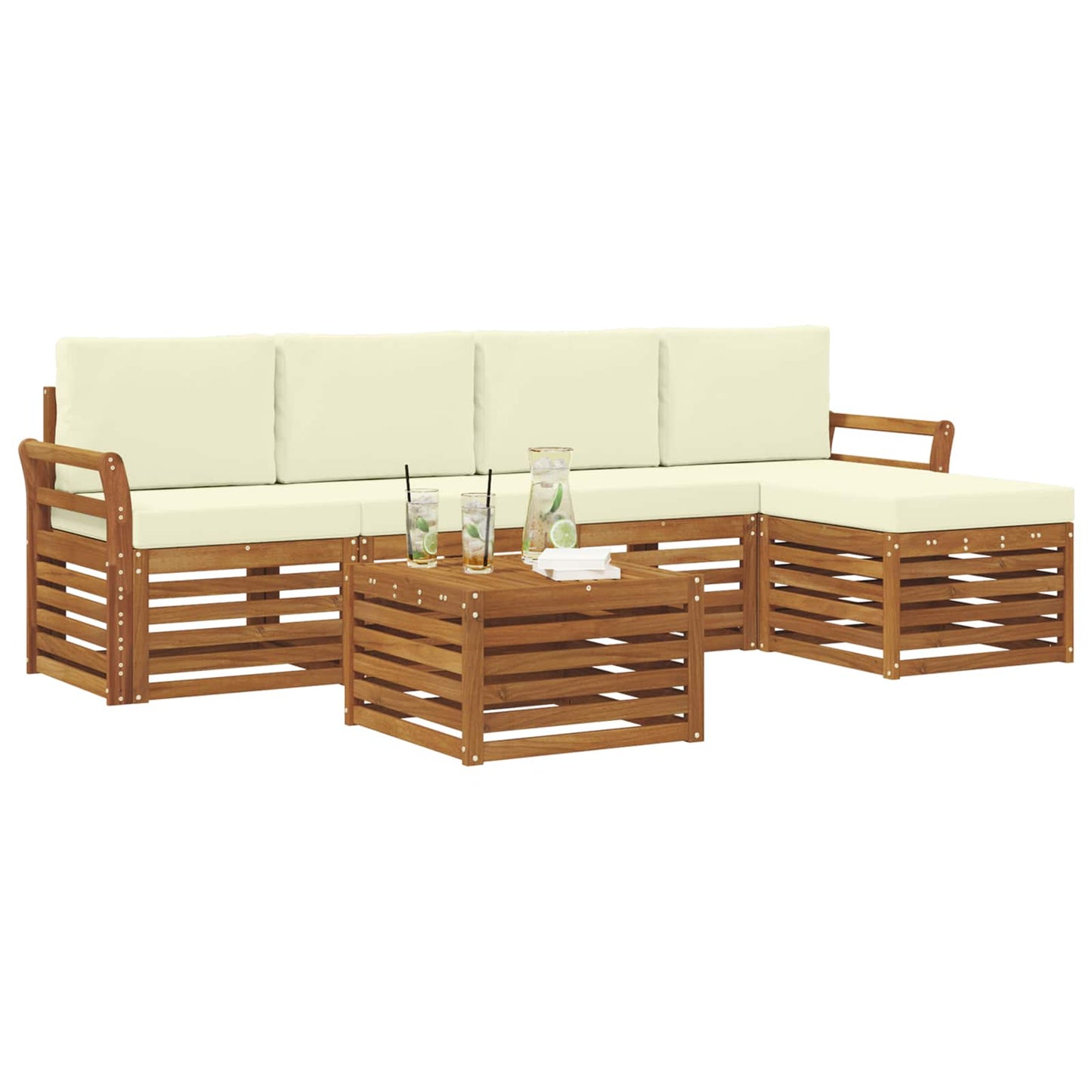 vidaXL Σειρά Καναπέ Εξωτερικού με μαξιλάρι 6 pcs Φυσικό και Κρέμα