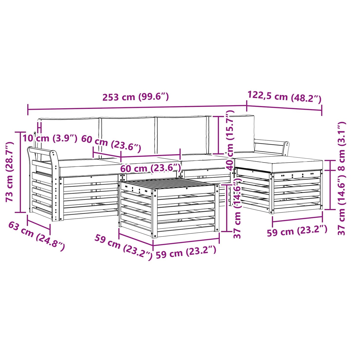 vidaXL Σειρά Καναπέ Εξωτερικού με μαξιλάρι 6 pcs Φυσικό και Κρέμα