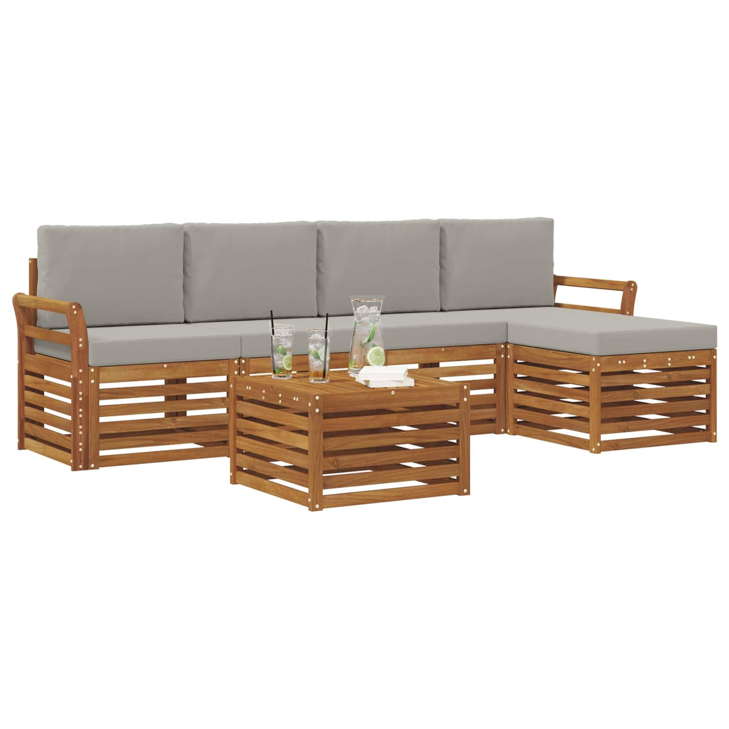vidaXL Σειρά Καναπέ Εξωτερικού 6 pcs Φυσικό και Ανοιχτό Γκρι