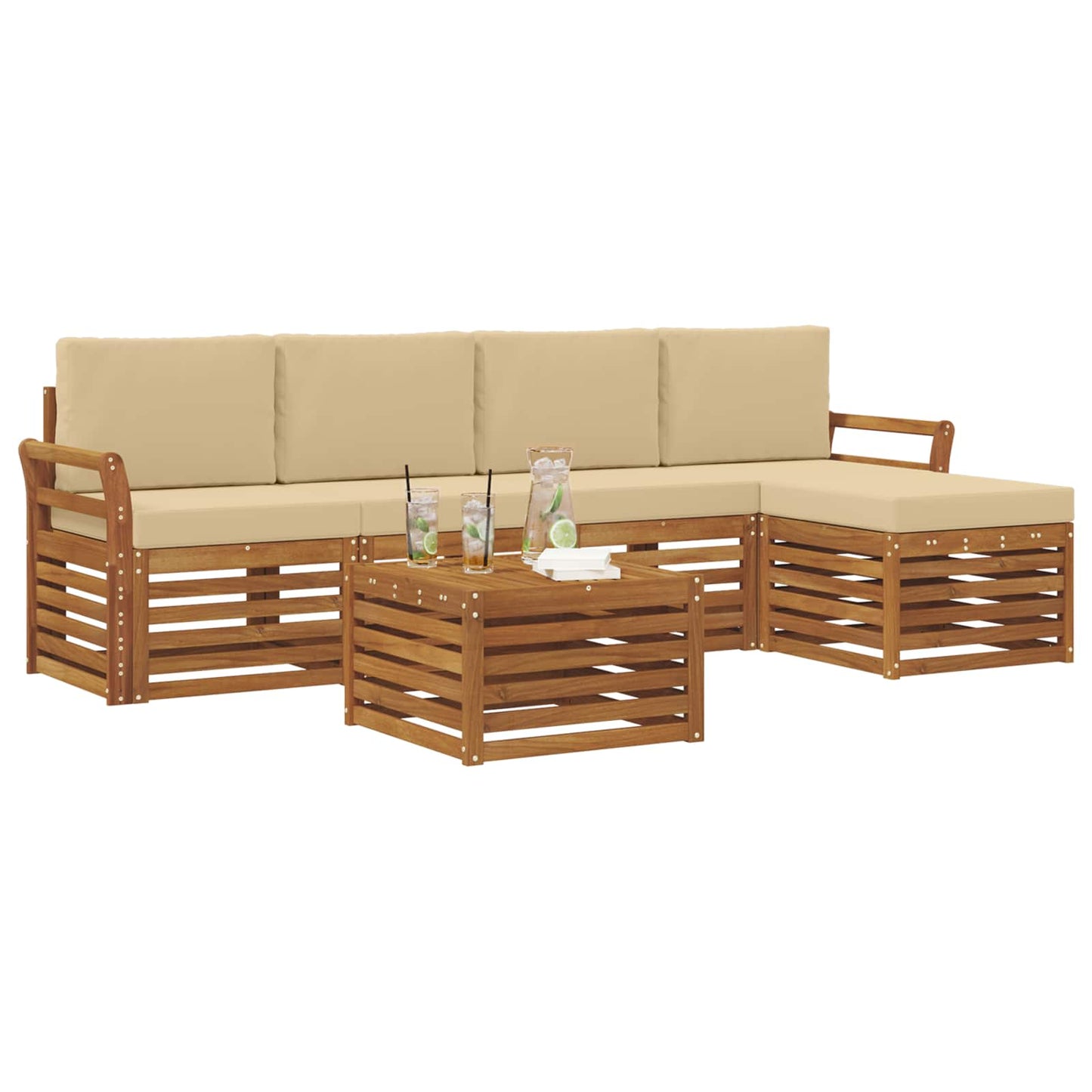 vidaXL Σειρά Καναπέ Εξωτερικού με μαξιλάρι 6 pcs Φυσικό και Μπεζ
