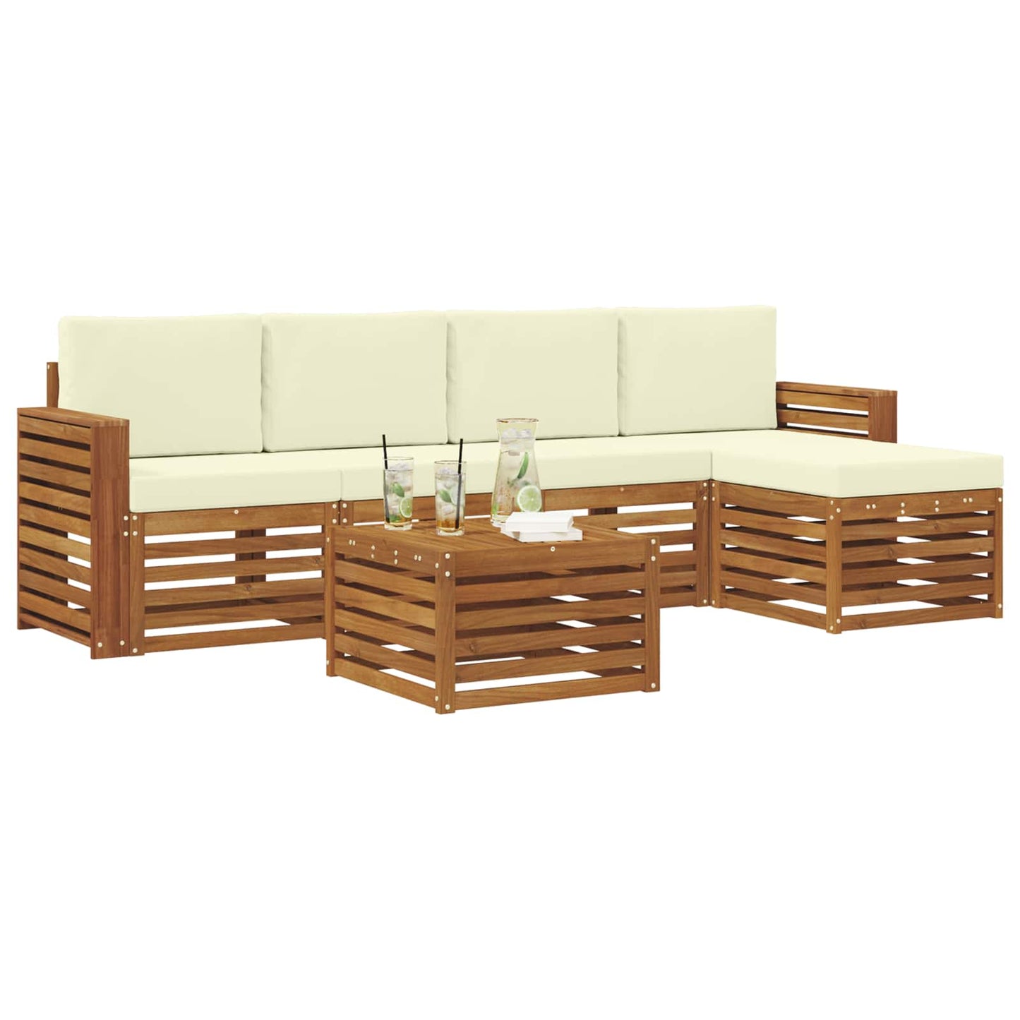 vidaXL Σειρά Καναπέ Εξωτερικού με μαξιλάρι 6 pcs Φυσικό και Κρέμα
