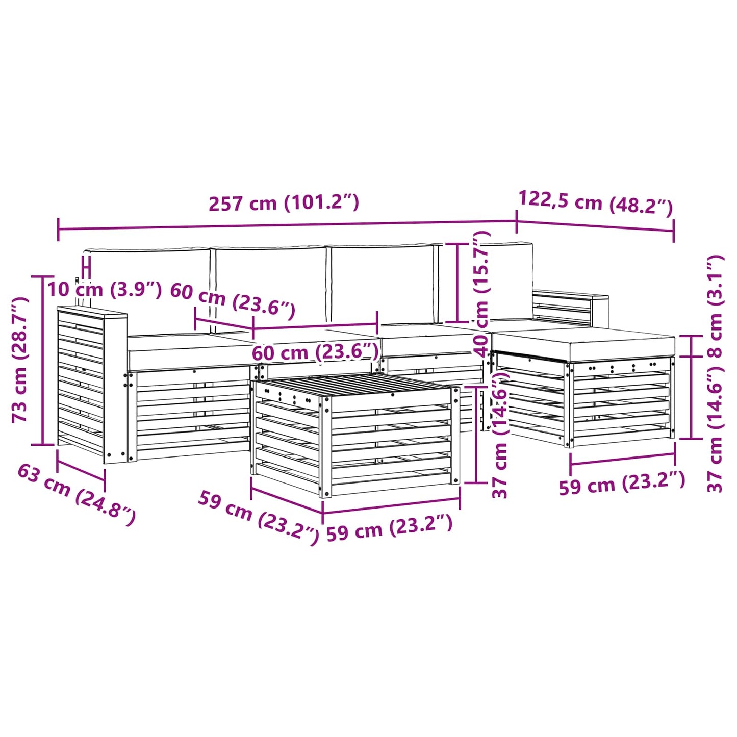 vidaXL Σειρά Καναπέ Εξωτερικού με μαξιλάρι 6 pcs Φυσικό και Κρέμα