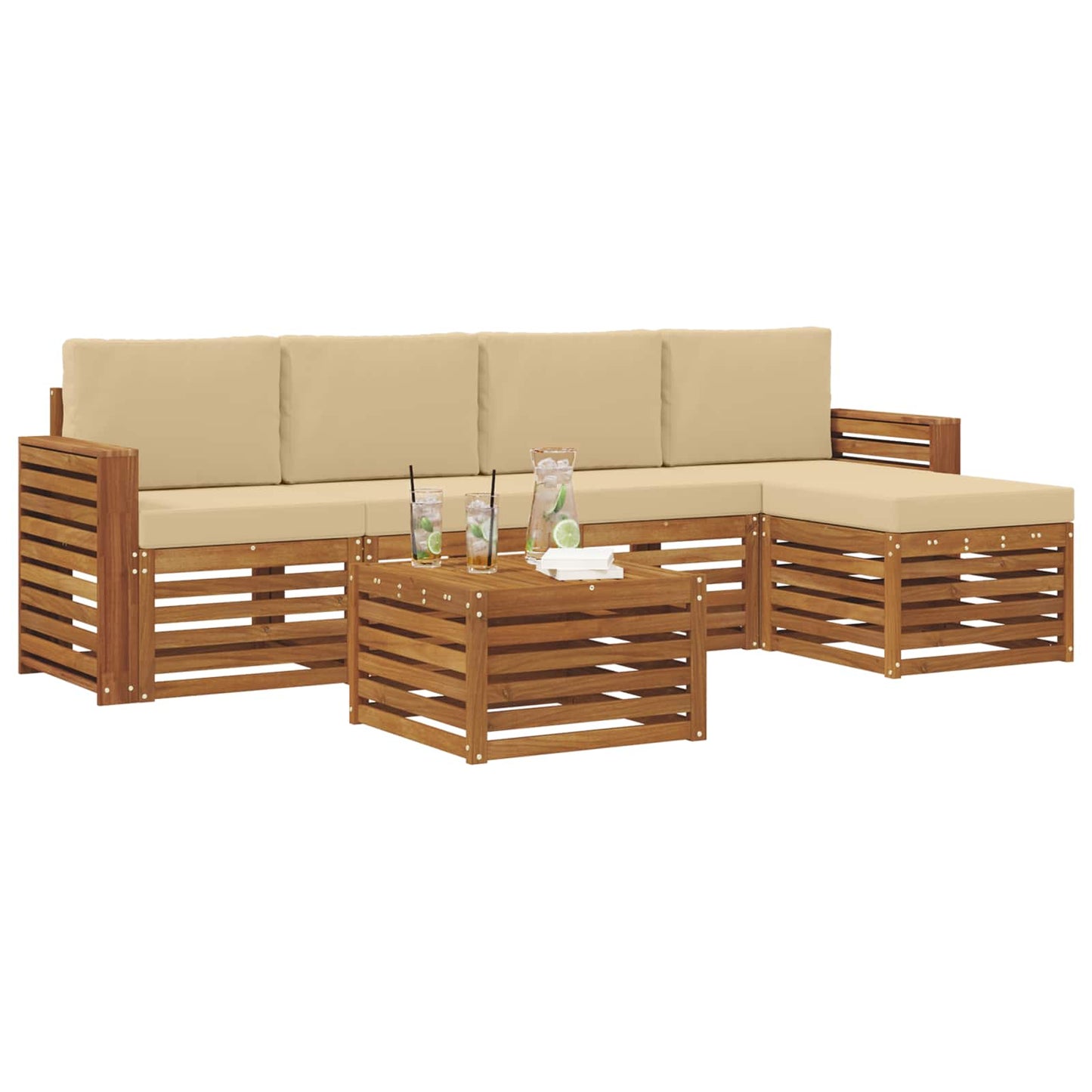 vidaXL Σειρά Καναπέ Εξωτερικού με μαξιλάρι 6 pcs Φυσικό και Μπεζ