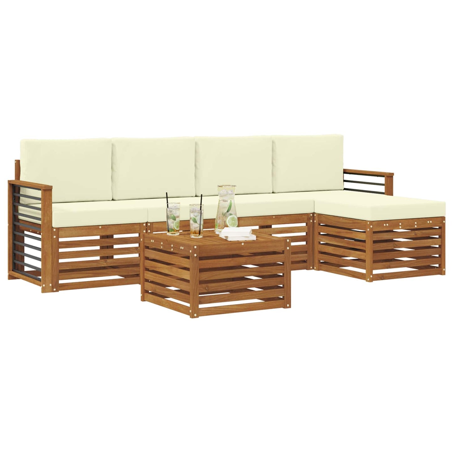 vidaXL Σειρά Καναπέ Εξωτερικού με μαξιλάρι 6 pcs Φυσικό και Κρέμα