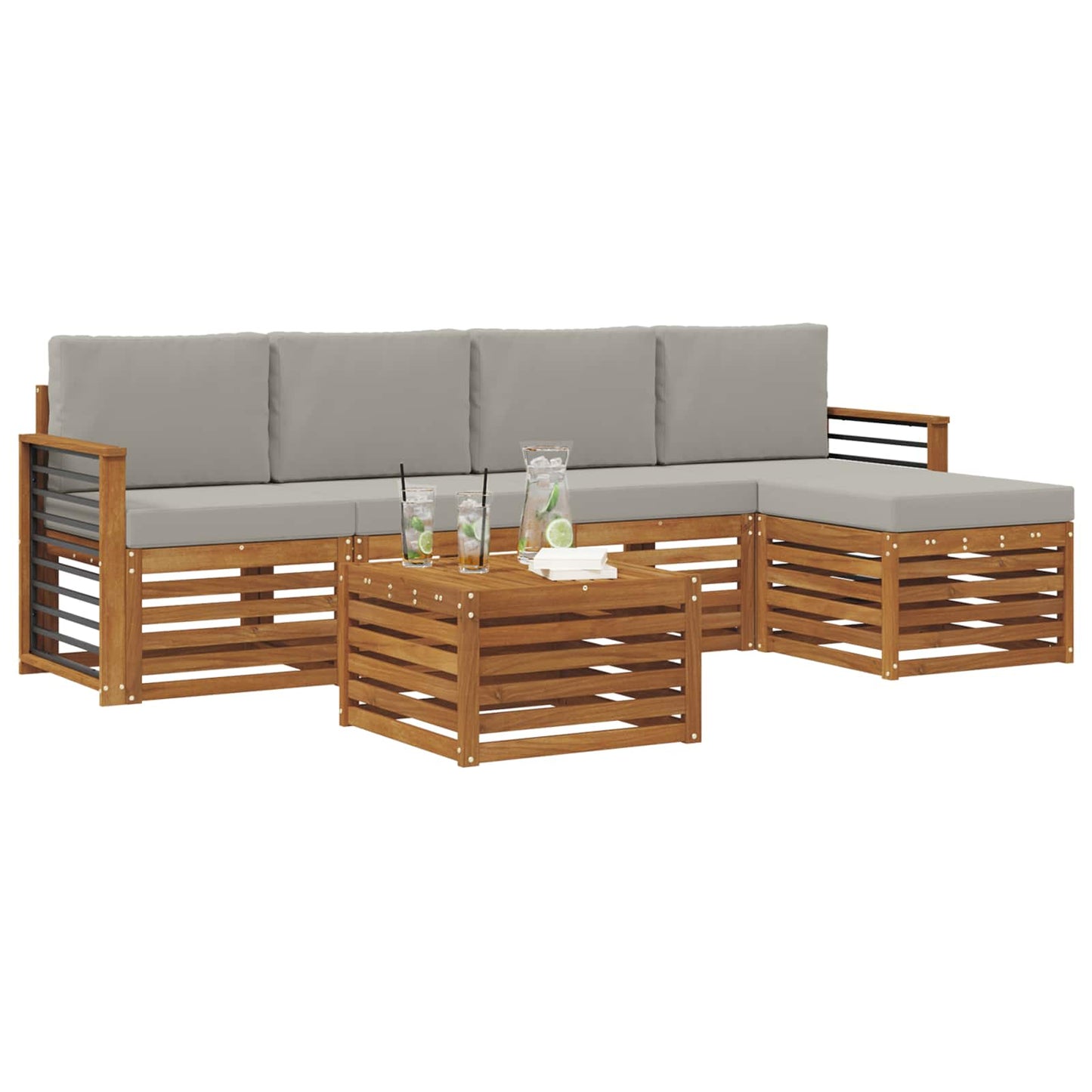 vidaXL Σειρά Καναπέ Εξωτερικού 6 pcs Φυσικό και Ανοιχτό Γκρι
