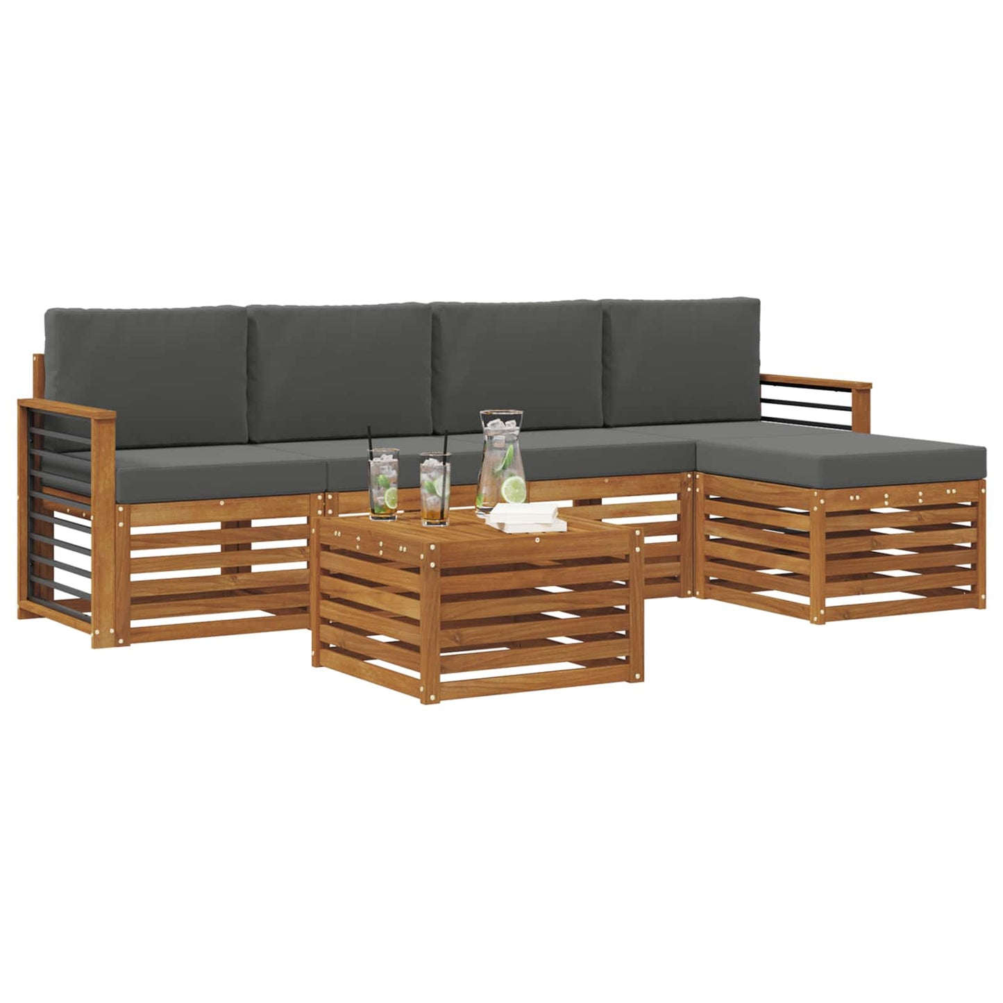 vidaXL Σειρά Καναπέ Εξωτερικού με μαξιλάρι 6 pcs Φυσικό και Ανθρακί