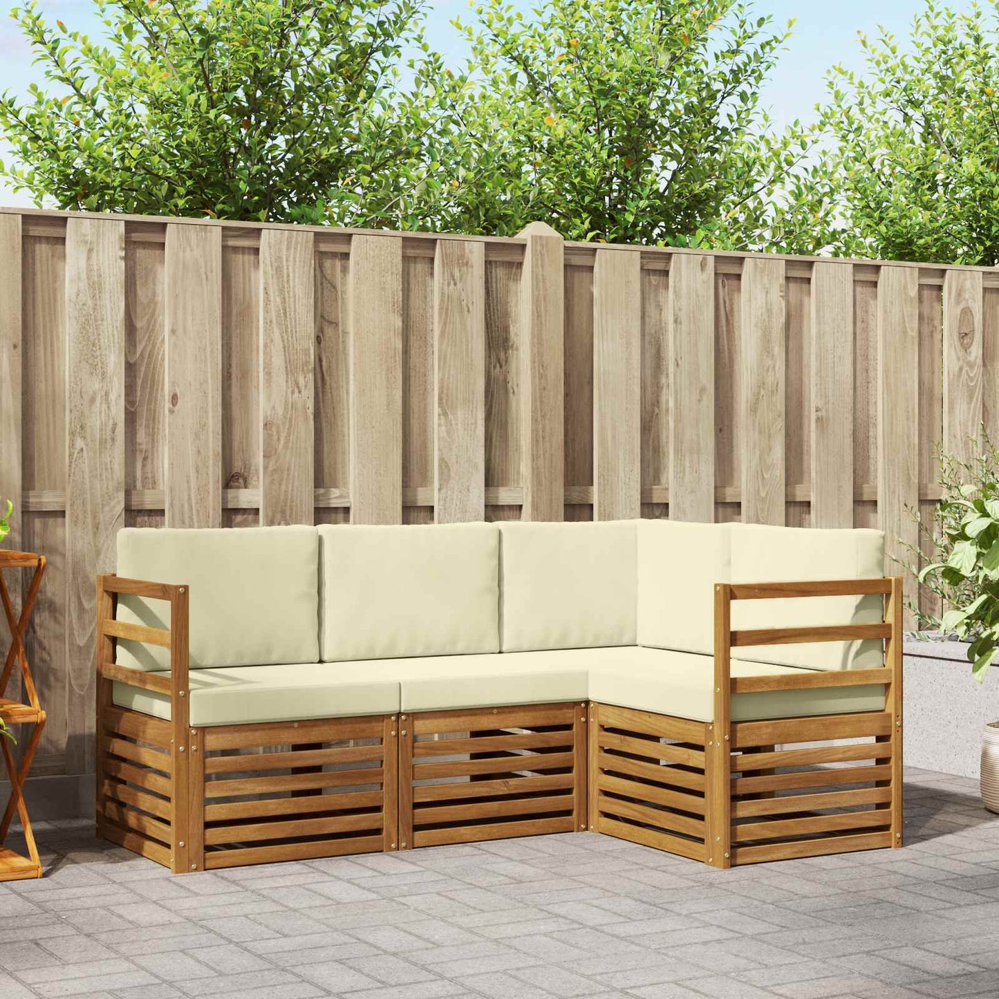 vidaXL Σετ Καναπέ 4 pcs Φυσικό και Κρέμα Στερεό Ξύλο Ακακίας