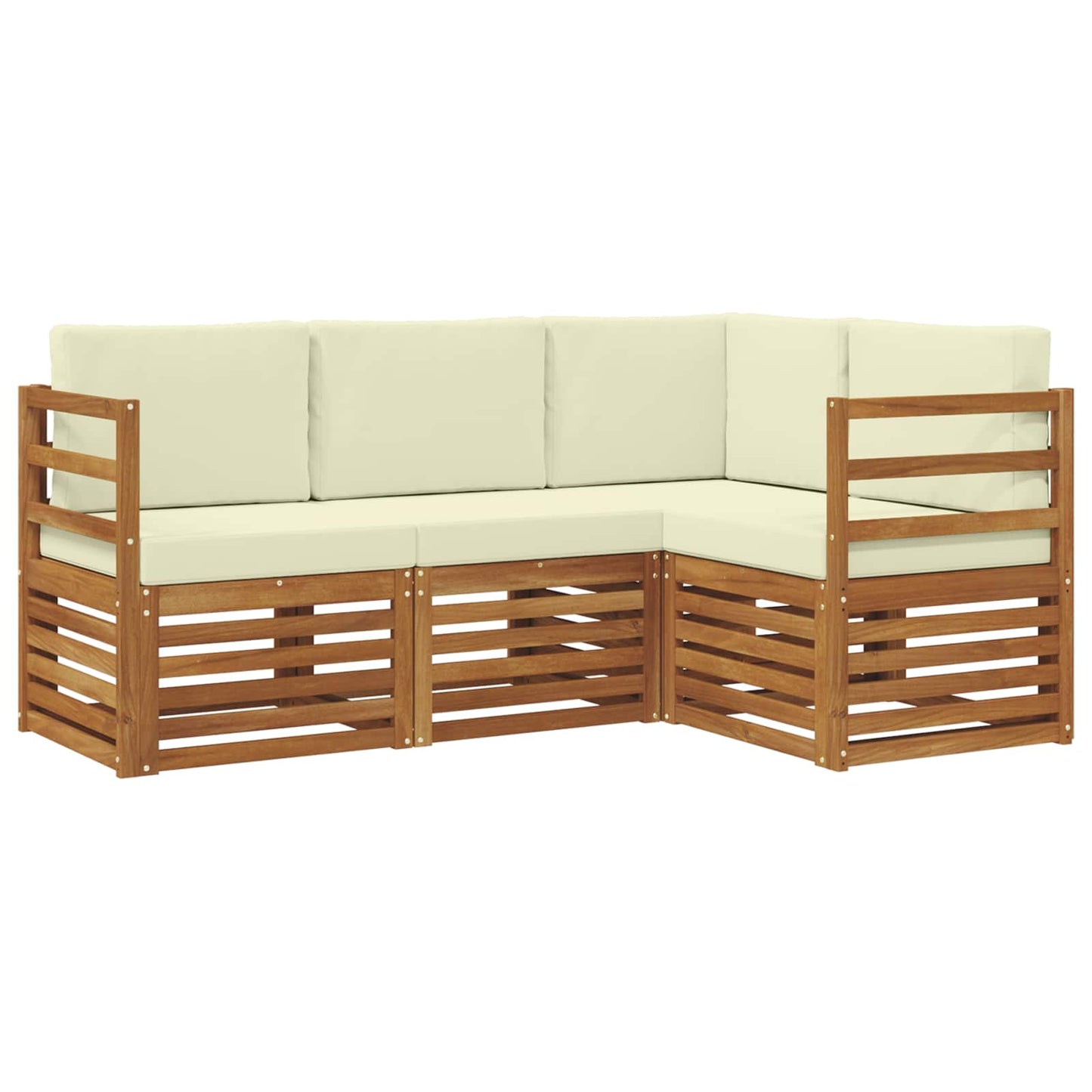 vidaXL Σετ Καναπέ 4 pcs Φυσικό και Κρέμα Στερεό Ξύλο Ακακίας