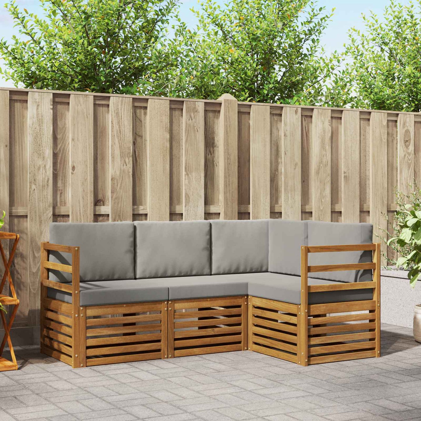 vidaXL Σετ Καναπέ 4 pcs Φυσικό και Ανοιχτό Γκρι Στερεό Ξύλο Ακακίας
