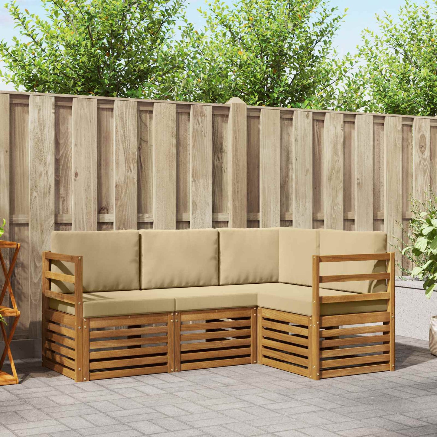 vidaXL Σετ Καναπέ 4 pcs Φυσικό και Μπεζ Στερεό Ξύλο Ακακίας