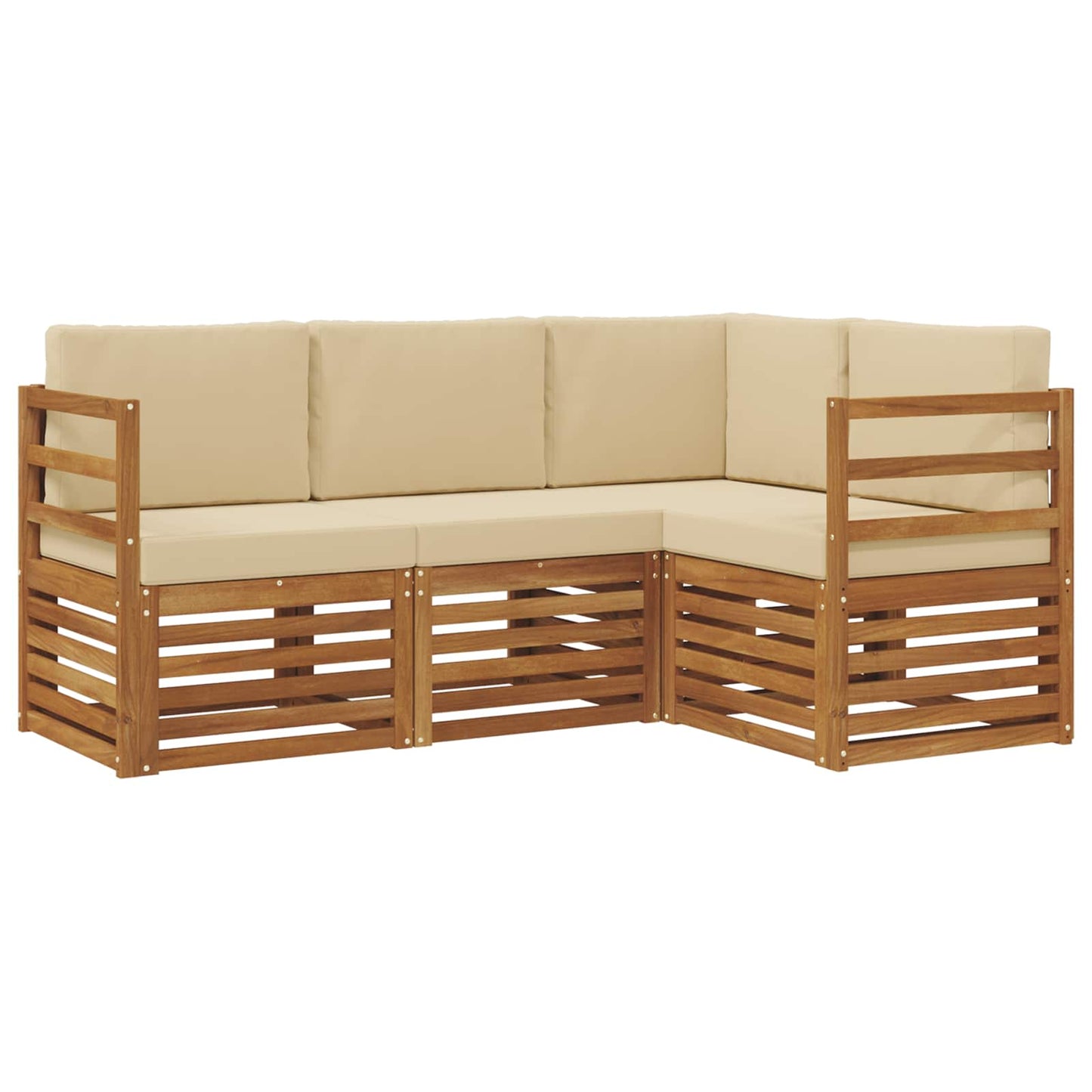vidaXL Σετ Καναπέ 4 pcs Φυσικό και Μπεζ Στερεό Ξύλο Ακακίας