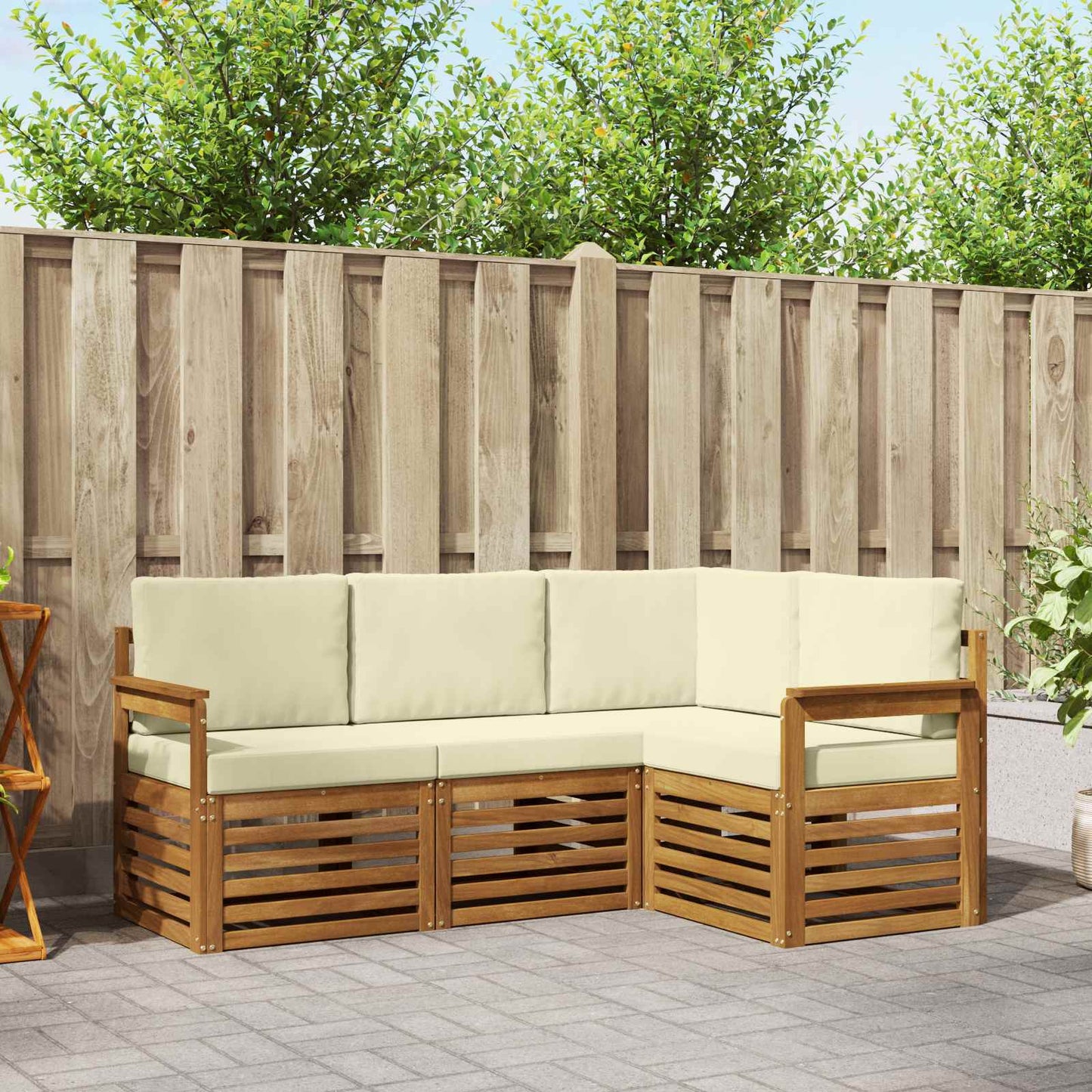 vidaXL Σετ Καναπέ 4 pcs Φυσικό και Κρέμα Στερεό Ξύλο Ακακίας