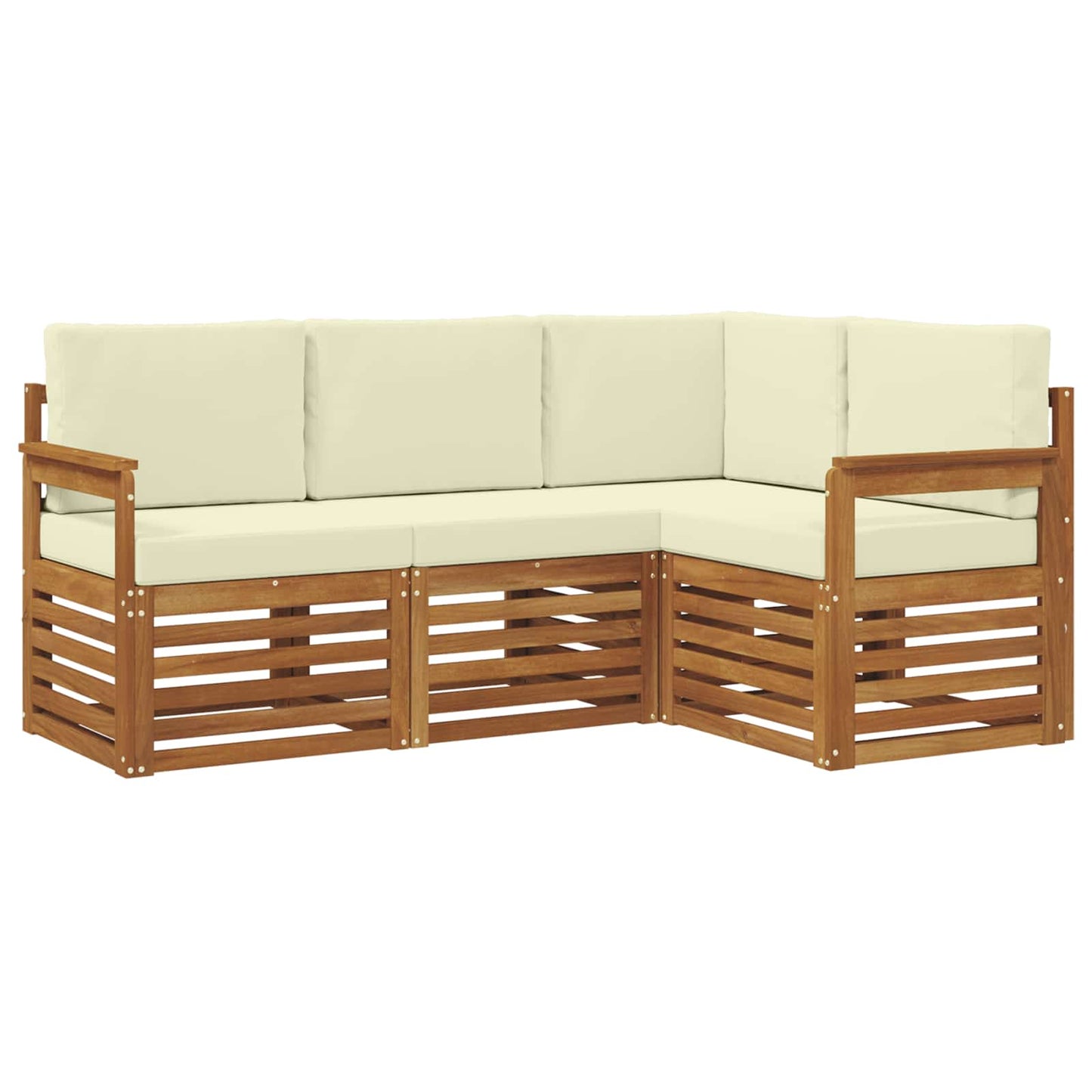 vidaXL Σετ Καναπέ 4 pcs Φυσικό και Κρέμα Στερεό Ξύλο Ακακίας