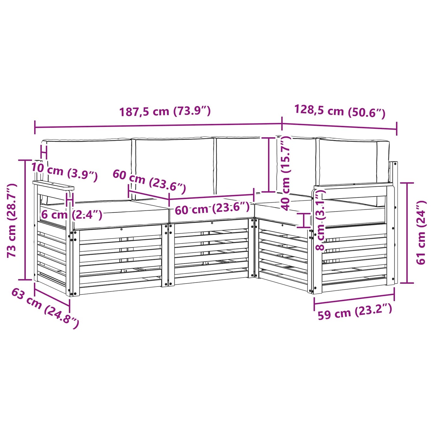 vidaXL Σετ Καναπέ 4 pcs Φυσικό και Κρέμα Στερεό Ξύλο Ακακίας