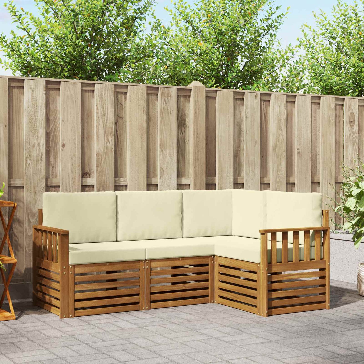 vidaXL Σετ Καναπέ 4 pcs Φυσικό και Κρέμα Στερεό Ξύλο Ακακίας