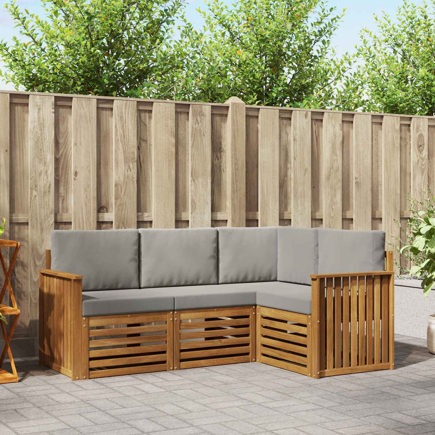 vidaXL Σετ Καναπέ 4 pcs Φυσικό και Ανοιχτό Γκρι Στερεό Ξύλο Ακακίας