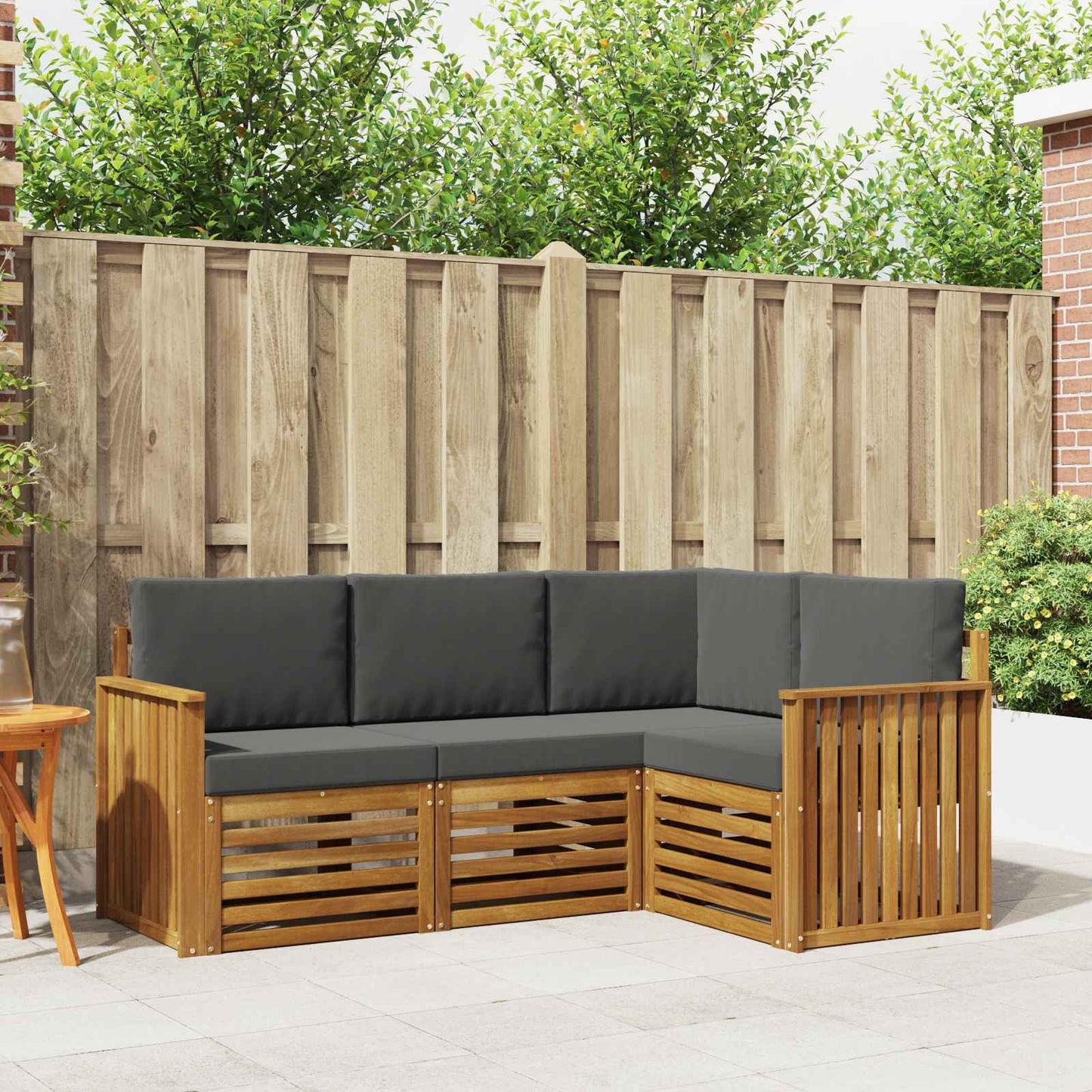 vidaXL Σετ Καναπέ 4 pcs Φυσικό και Ανθρακί Στερεό Ξύλο Ακακίας