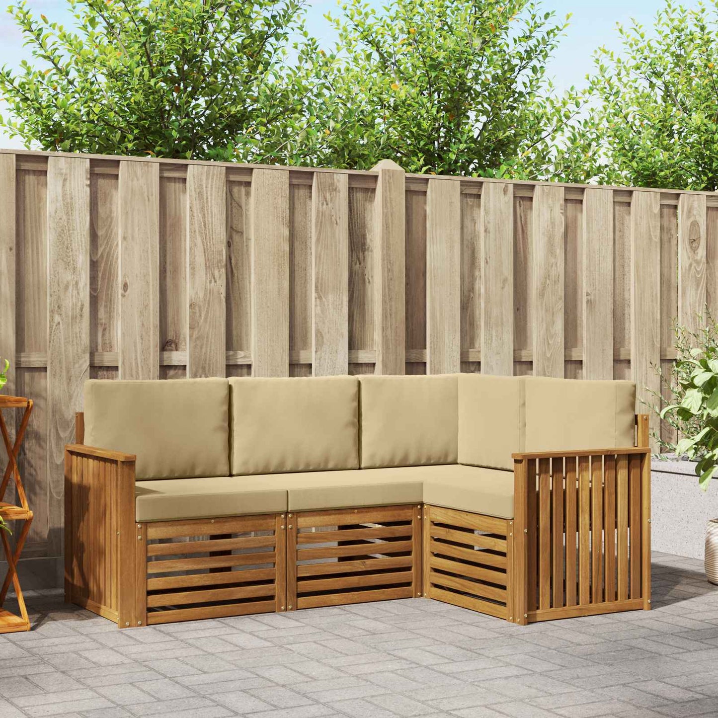 vidaXL Σετ Καναπέ 4 pcs Φυσικό και Μπεζ Στερεό Ξύλο Ακακίας