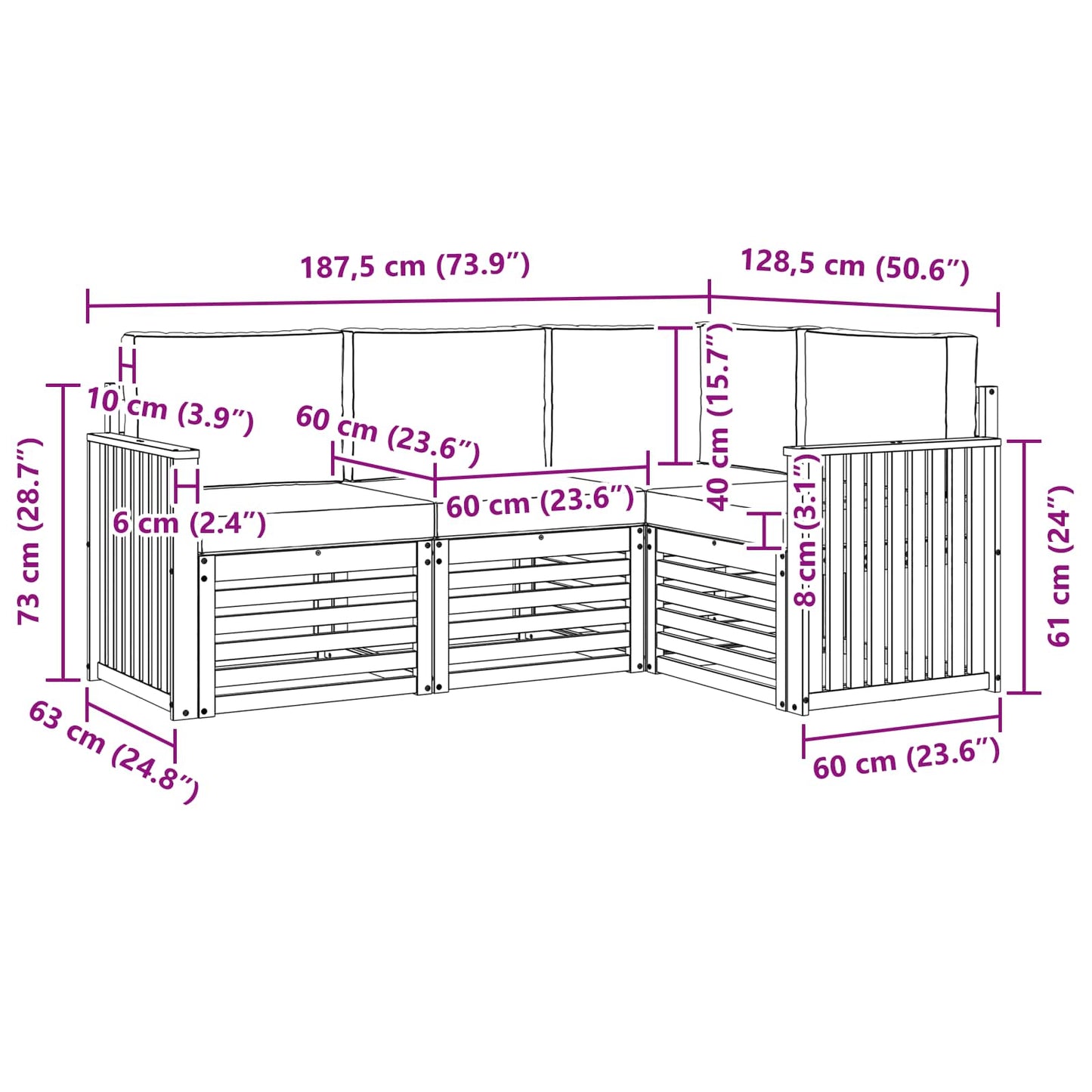 vidaXL Σετ Καναπέ 4 pcs Φυσικό και Μπεζ Στερεό Ξύλο Ακακίας