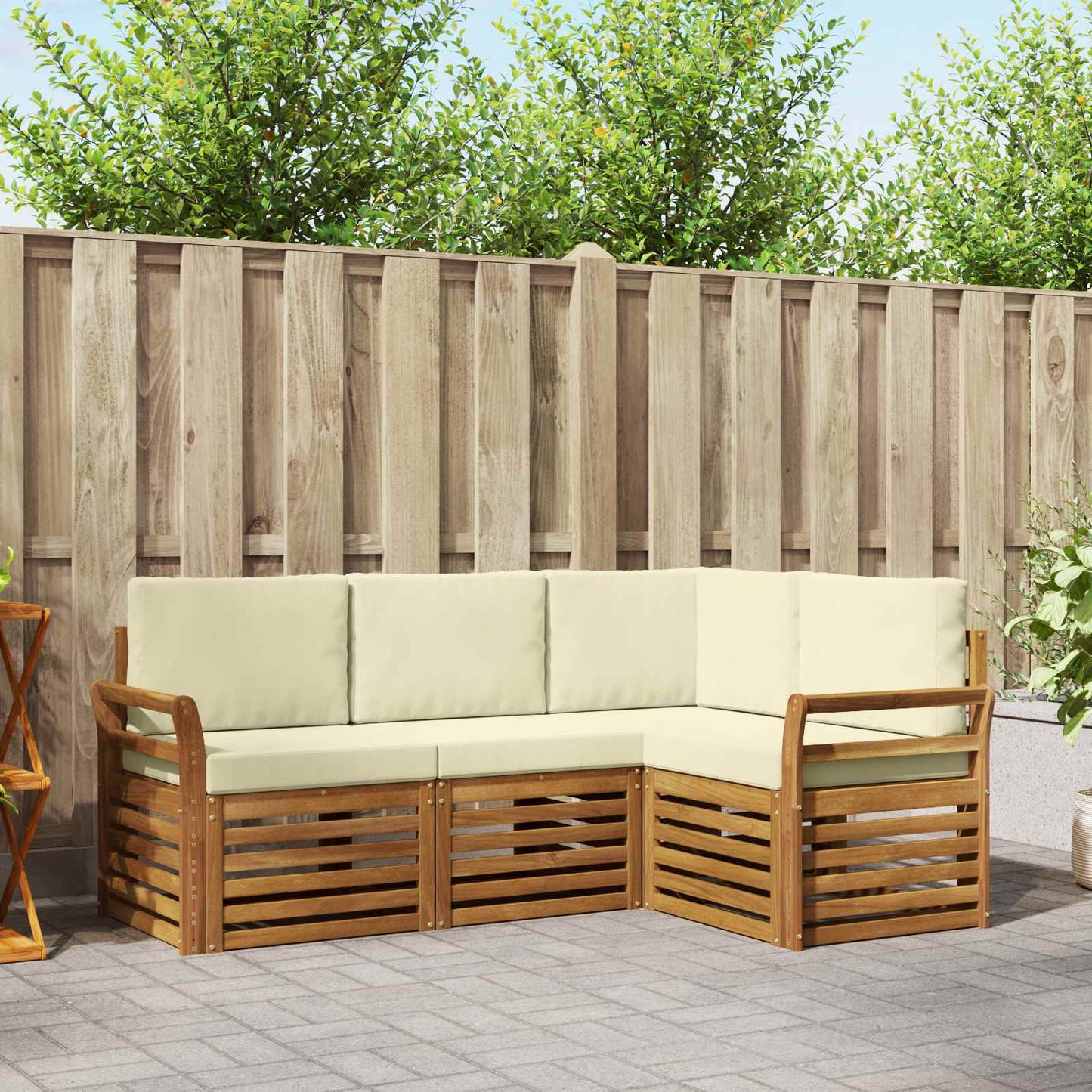 vidaXL Σετ Καναπέ 4 pcs Φυσικό και Κρέμα Στερεό Ξύλο Ακακίας