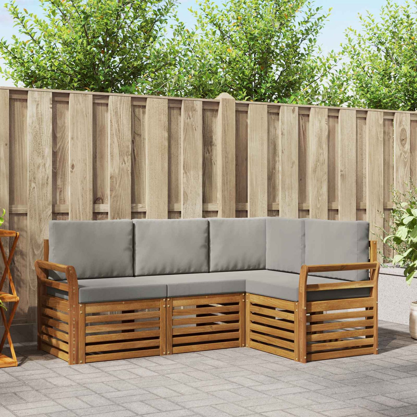 vidaXL Σετ Καναπέ 4 pcs Φυσικό και Ανοιχτό Γκρι Στερεό Ξύλο Ακακίας