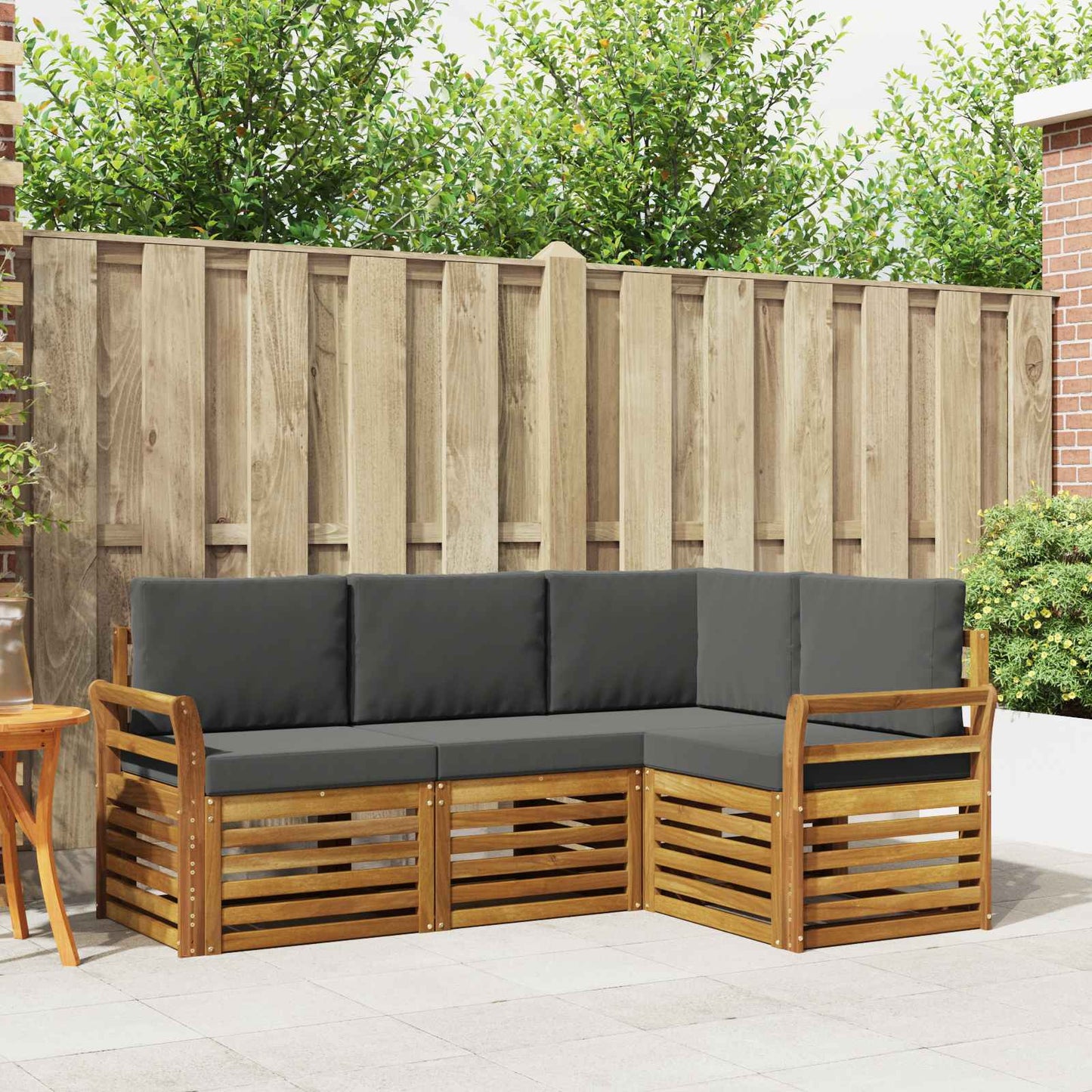 vidaXL Σετ Καναπέ 4 pcs Φυσικό και Ανθρακί Στερεό Ξύλο Ακακίας