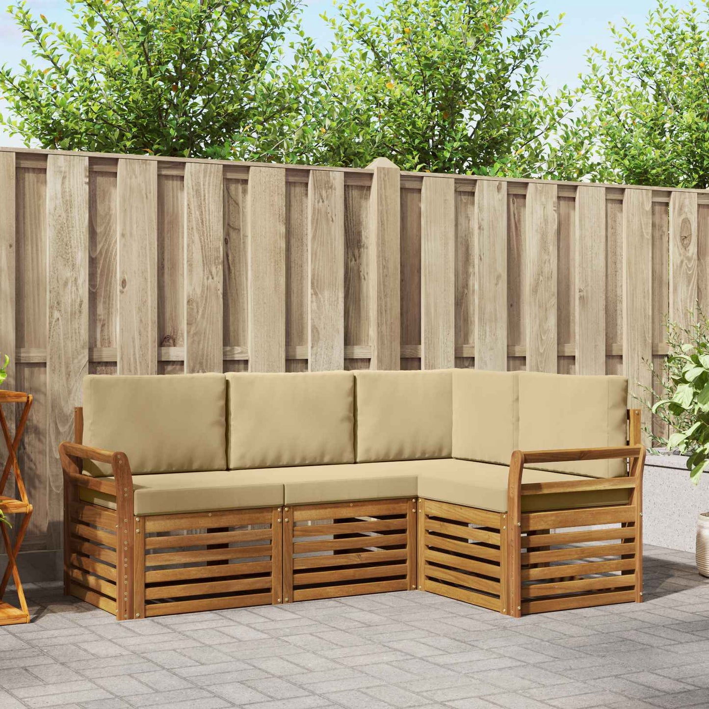 vidaXL Σετ Καναπέ 4 pcs Φυσικό και Μπεζ Στερεό Ξύλο Ακακίας