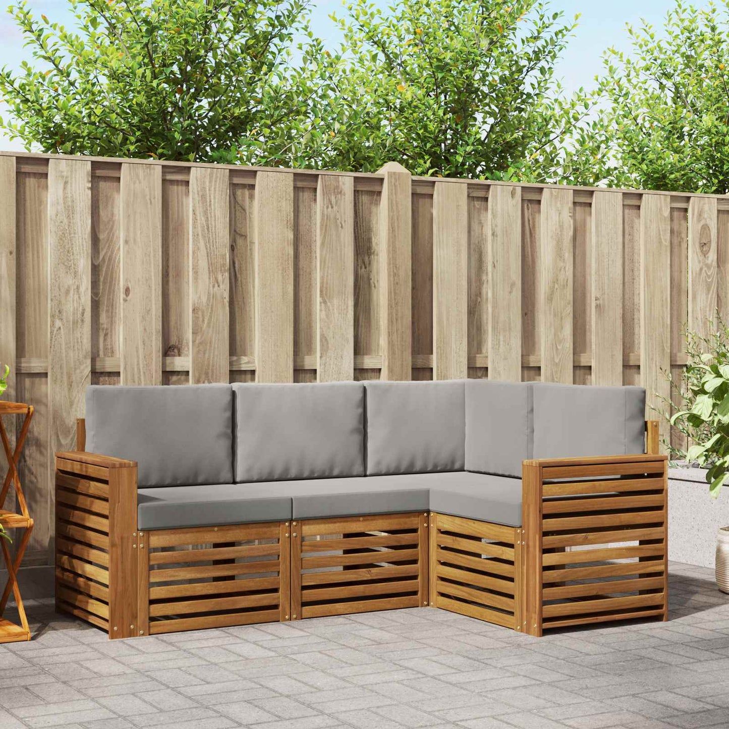 vidaXL Σετ Καναπέ 4 pcs Φυσικό και Ανοιχτό Γκρι Στερεό Ξύλο Ακακίας