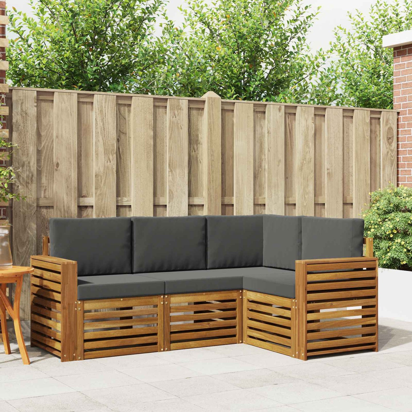 vidaXL Σετ Καναπέ 4 pcs Φυσικό και Ανθρακί Στερεό Ξύλο Ακακίας