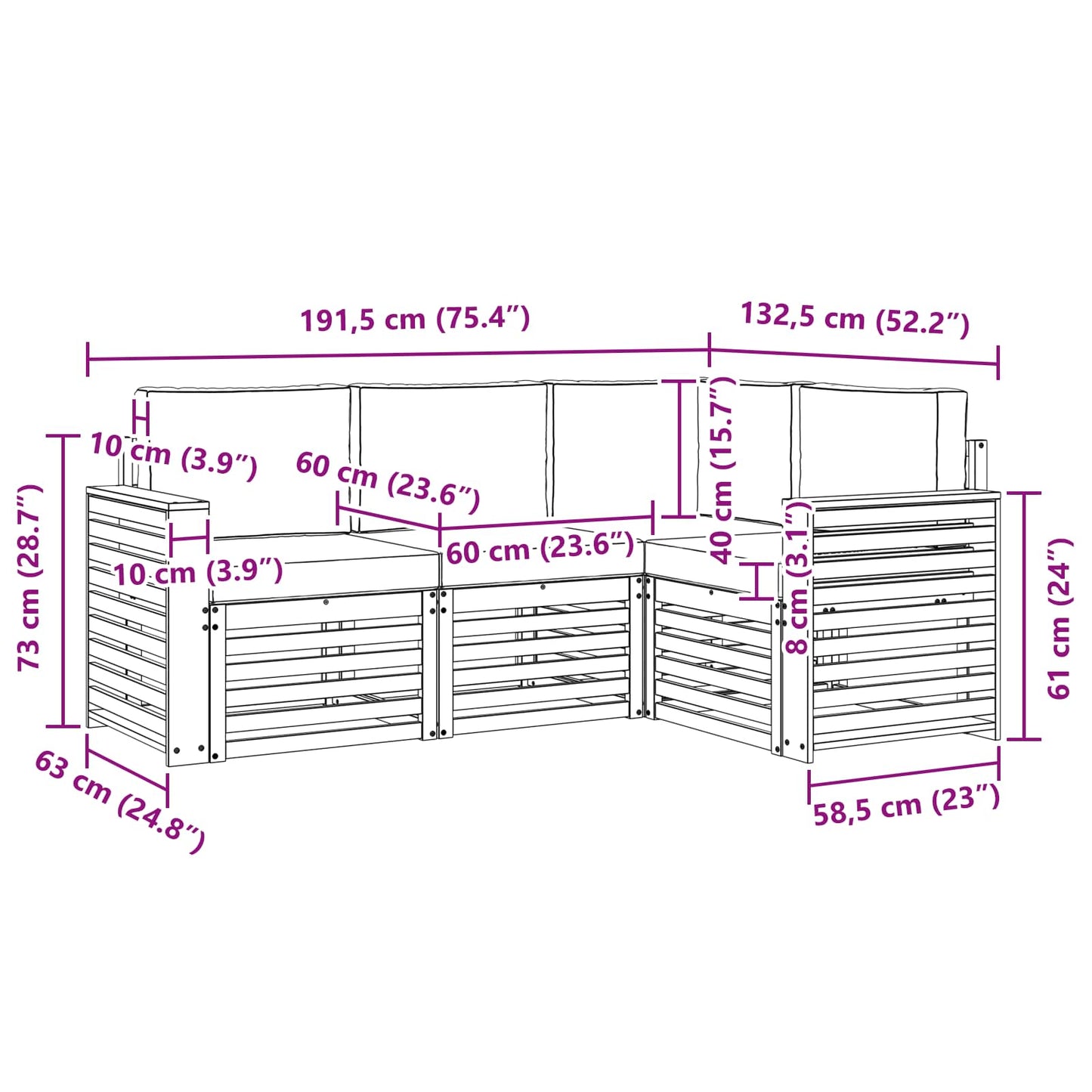 vidaXL Σετ Καναπέ 4 pcs Φυσικό και Ανθρακί Στερεό Ξύλο Ακακίας