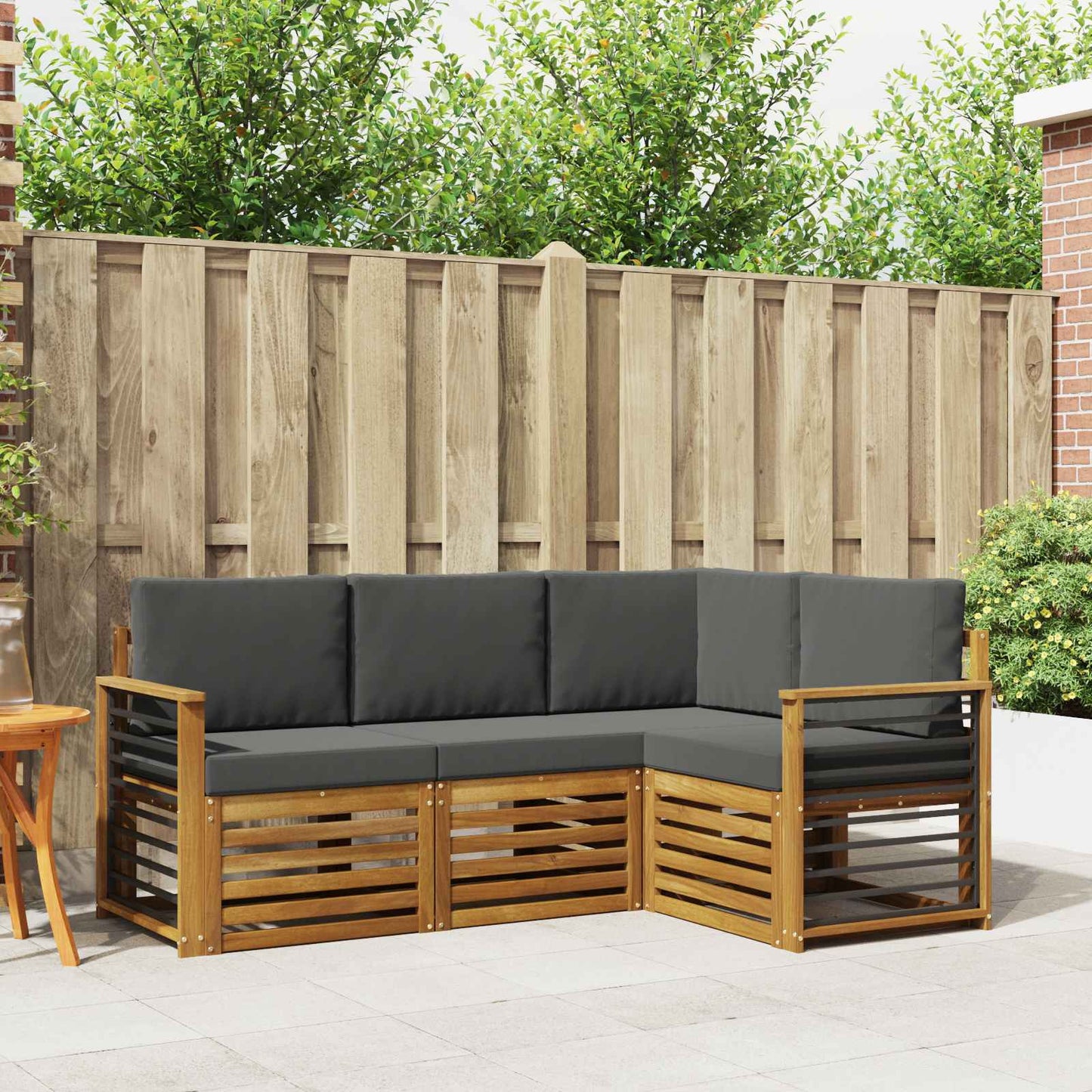 vidaXL Σετ Καναπέ 4 pcs Φυσικό και Ανθρακί Στερεό Ξύλο Ακακίας