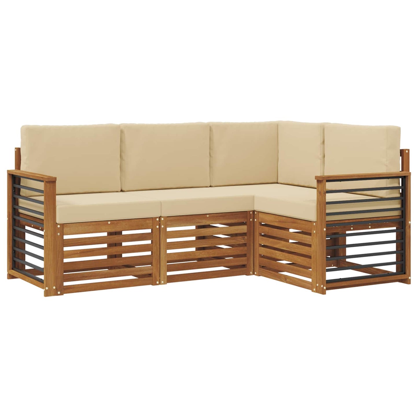 vidaXL Σετ Καναπέ 4 pcs Φυσικό και Μπεζ Στερεό Ξύλο Ακακίας
