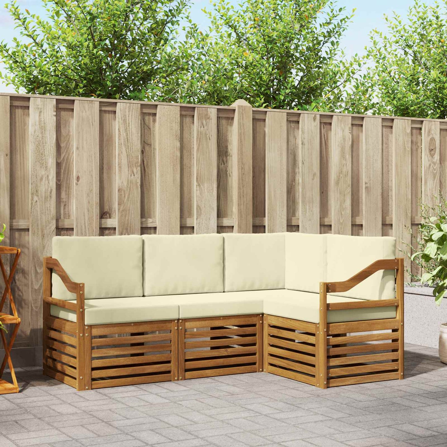 vidaXL Σετ Καναπέ 4 pcs Φυσικό και Κρέμα Στερεό Ξύλο Ακακίας